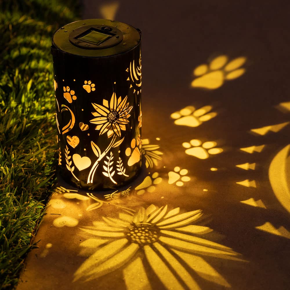Iheartdogs Pet Memorial Gifts - Artisan Shadow Solar Lantern 'Sunflowers & Paws' - This Pet Loss Gift Feeds 7 Shelter Pets In Ho