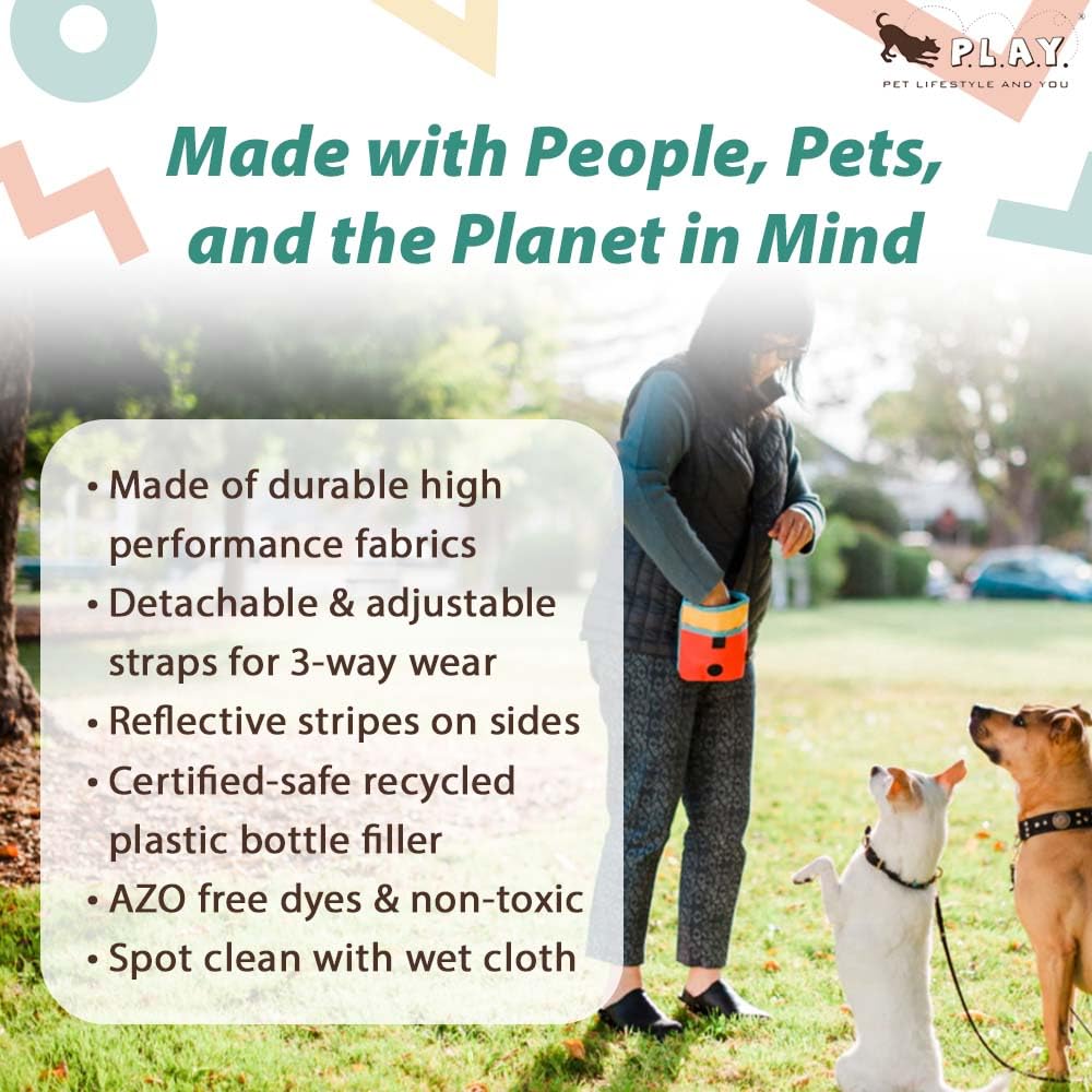 P.L.A.Y. Scout & About Deluxe Training Treat Pouch with Poop Bag Dispenser - 3 Way Wear, Detachable & Adjustable Strap, Reflecti
