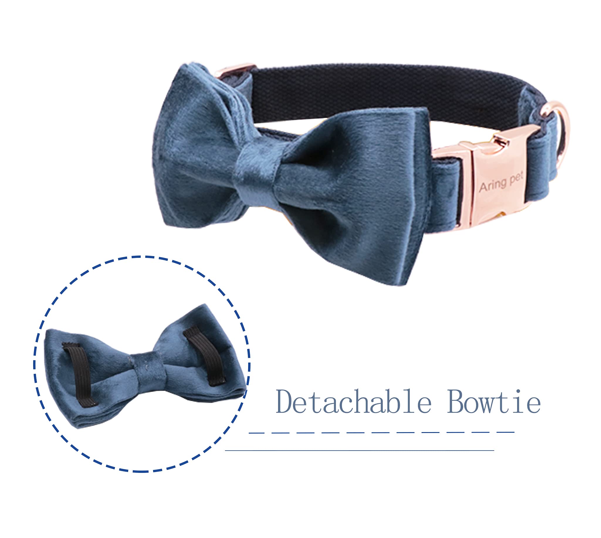 Aring Pet Bowtie Dog Collar-Velvet Dog Collars With Removable Bowtie, Cute & Comfortable Dog Collar.