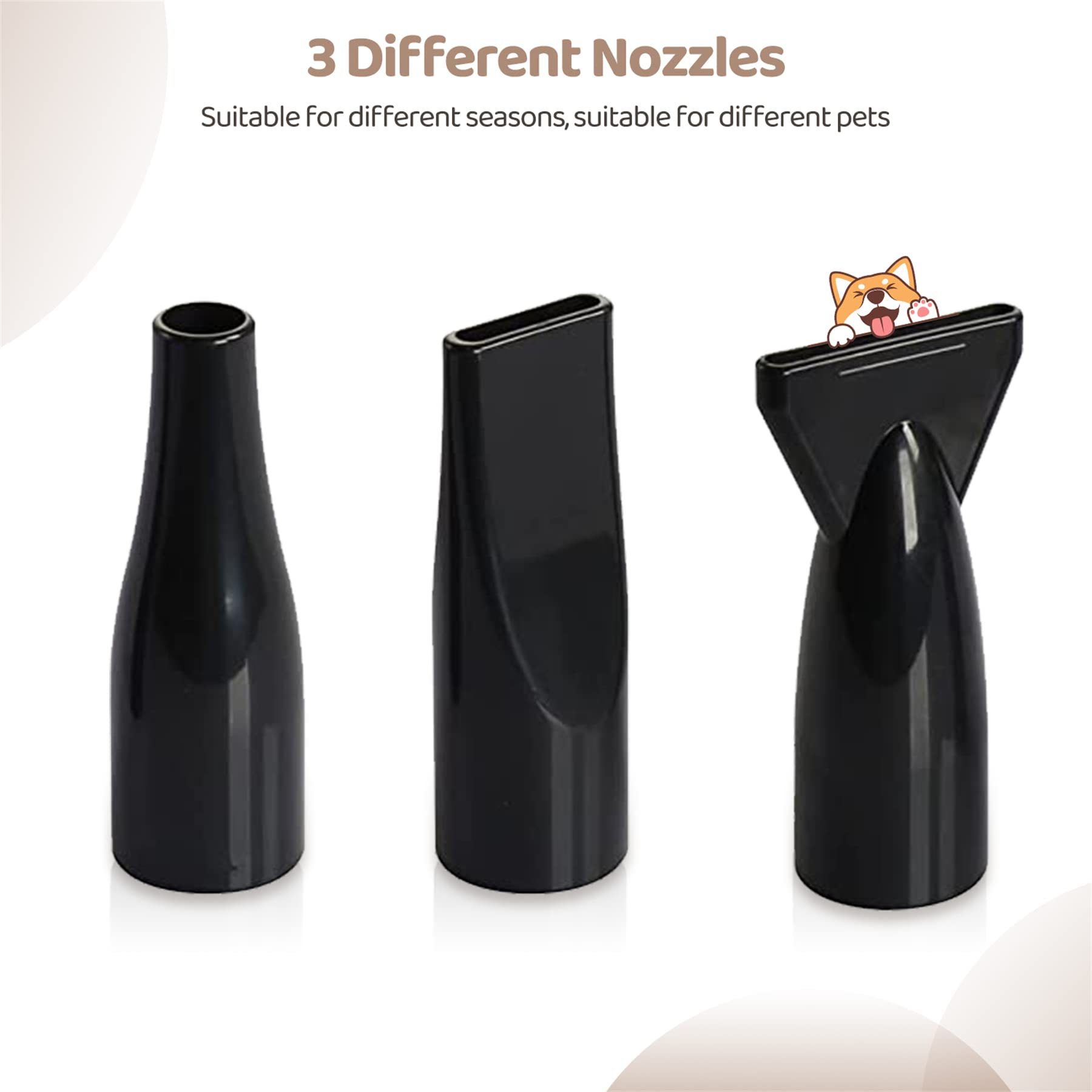 display4top Dog Dryer - 2400W High Velocity Pet Blower with Adjustable Heat & 3 Nozzles - 4 Piece Set - Black