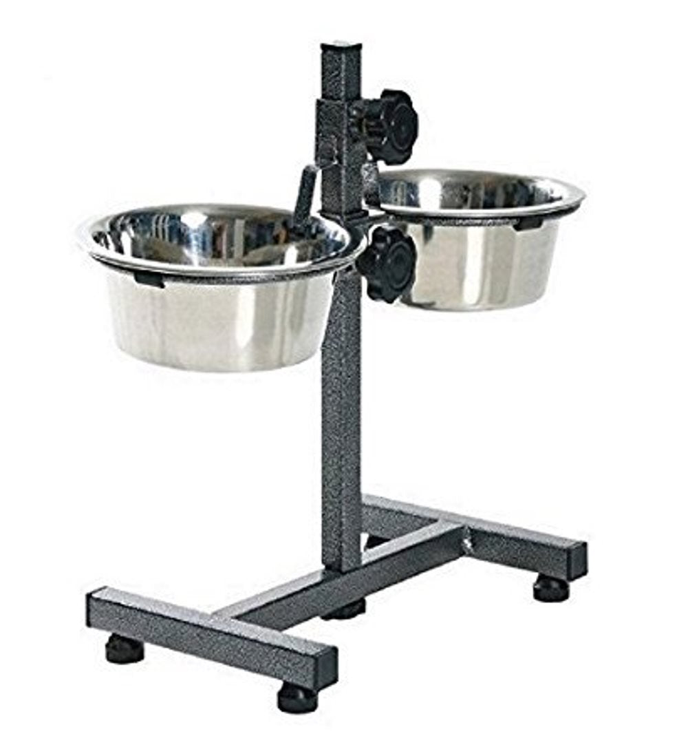 Munchos Adjustable Stainless Steel Double Diner Stand Bowls Food Feeding Pet Dog Bowls (Medium)
