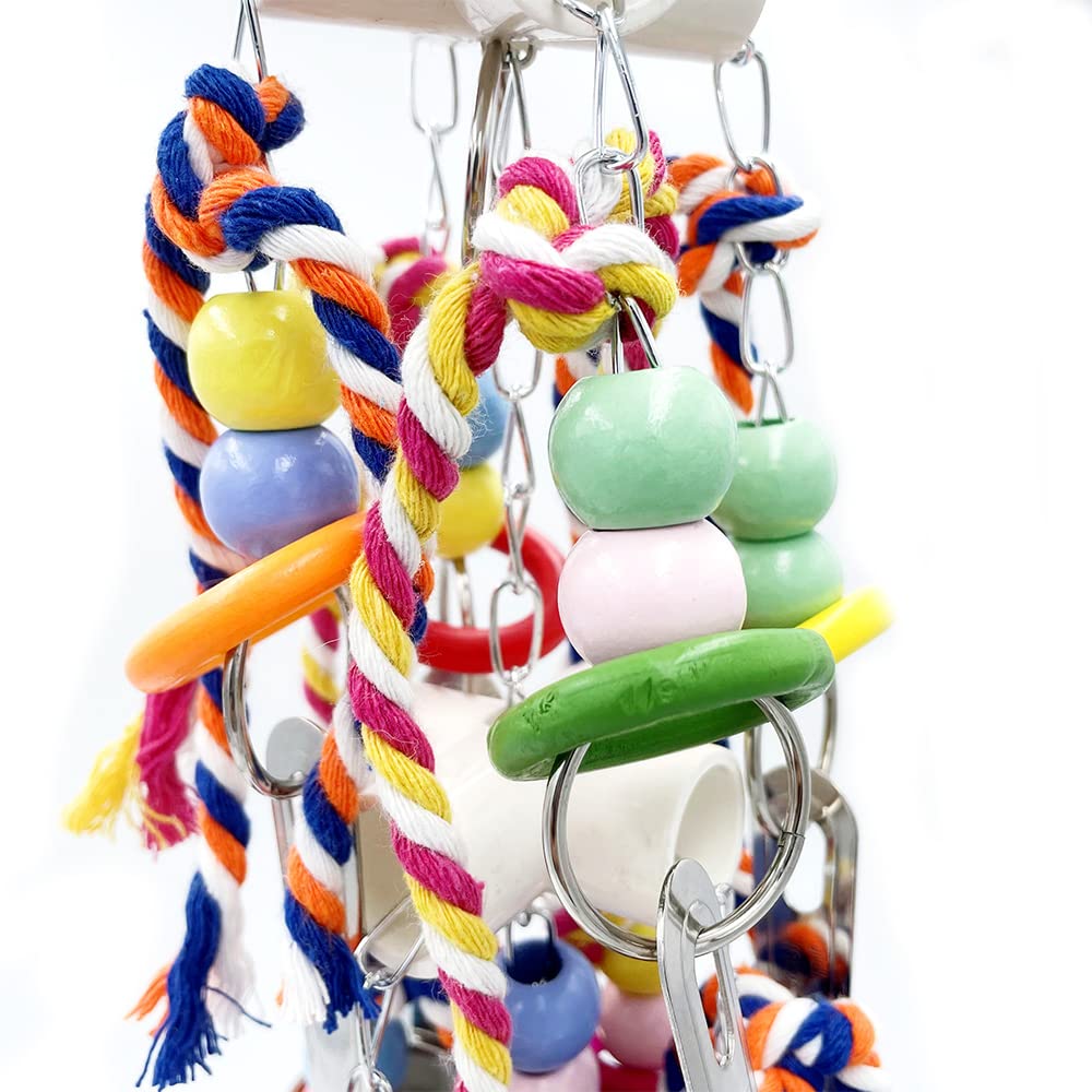 Gilygi New Upgraded Metallic Pots And Multicolored Ring Toys, Pullable 8 Stainless Steel Cups And 8 Wooden Ring Toys For Large And Extra Large Parrot Amazons Macaws African Greys Cockatoos Eclectus