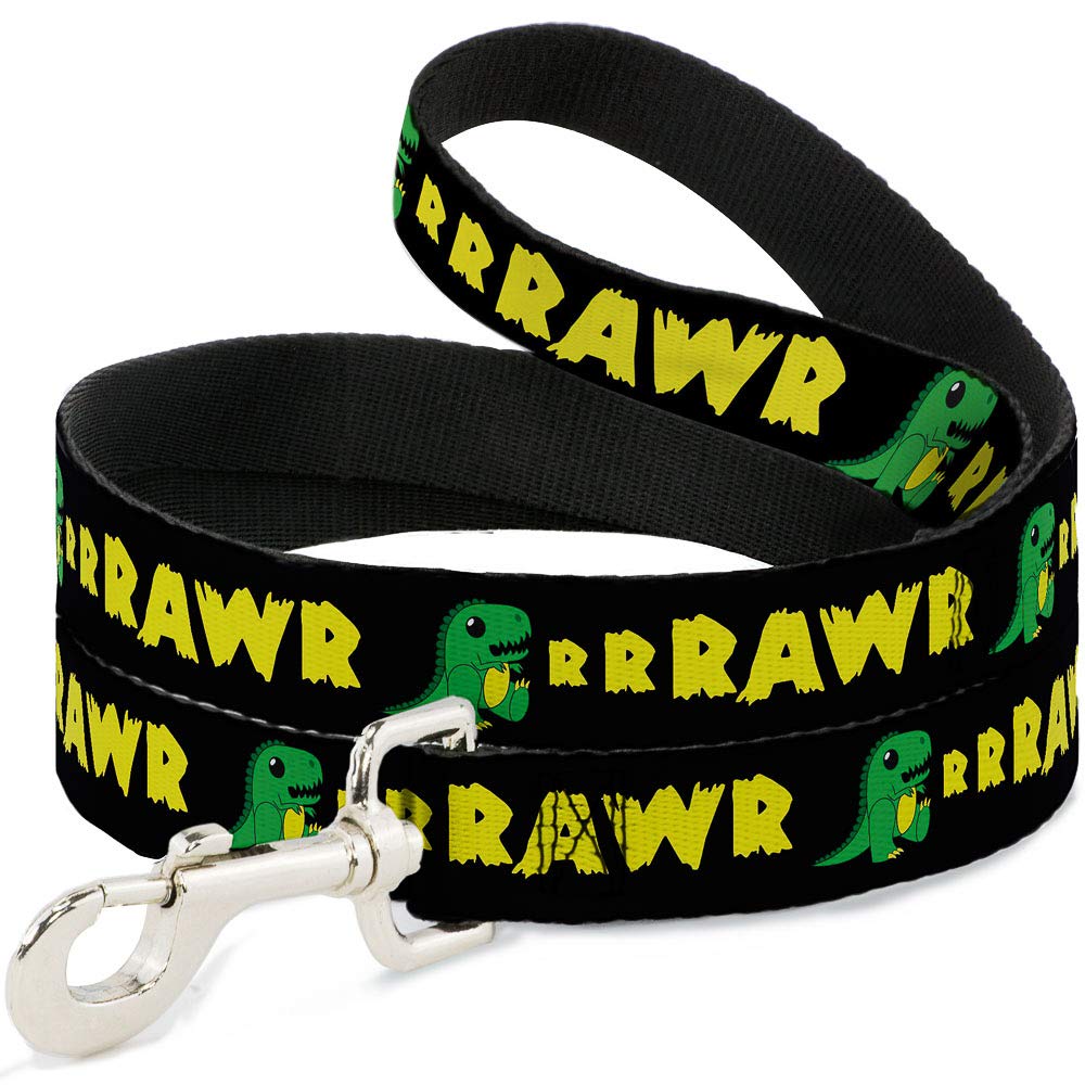Dog Leash Rrrawr Dinosaur Black Green Yellow 4 Feet Long 0.5 Inch Wide