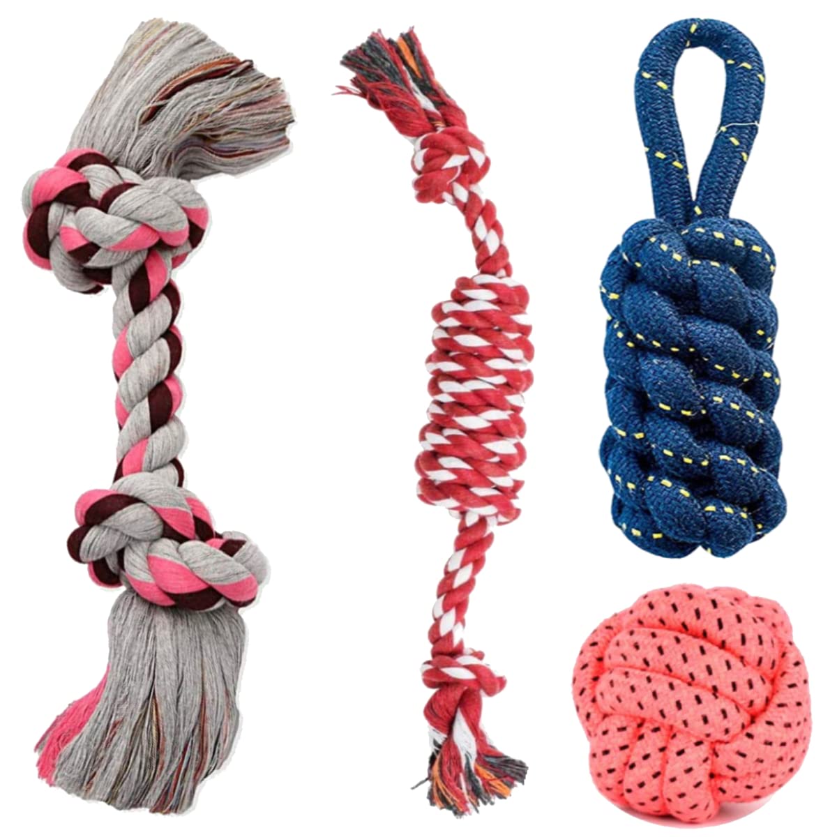 Youhavedeal Rope Toys For Dogs + Teething Toys For Small And Medium Breed Puppies Attractive Cotton Dog Toy For Boredom  Pack O