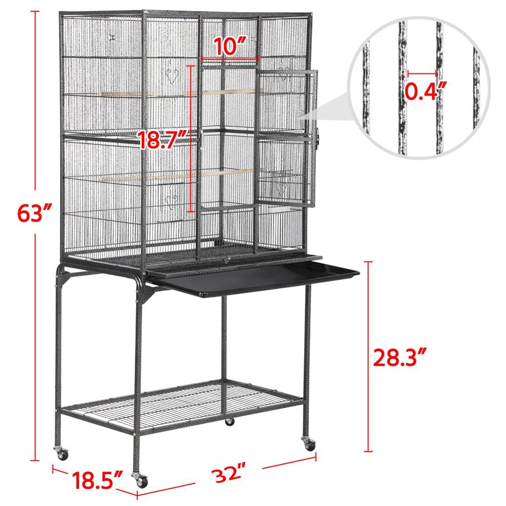 Yaheetech Wrought Iron Bird Cage for African Grey & Quaker Parrots, 63-Inch, Hammertone Black, Model 610715