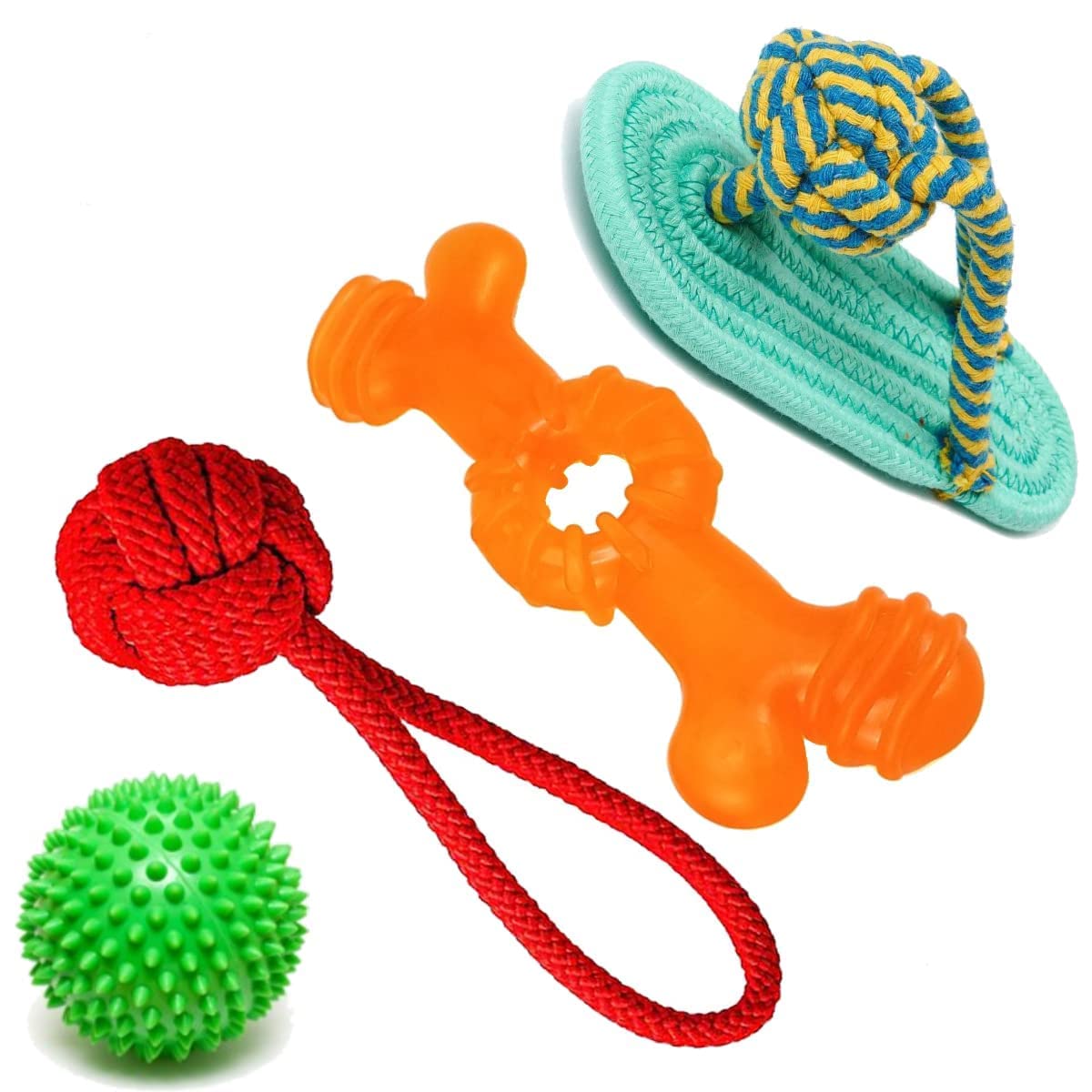 Dog Trust Toys For Puppies + Toys For Small Medium Large Dogs Chew Toys, Rope Toys + Dog Spike Ball Toys + Dog Rubber Hole Bone 
