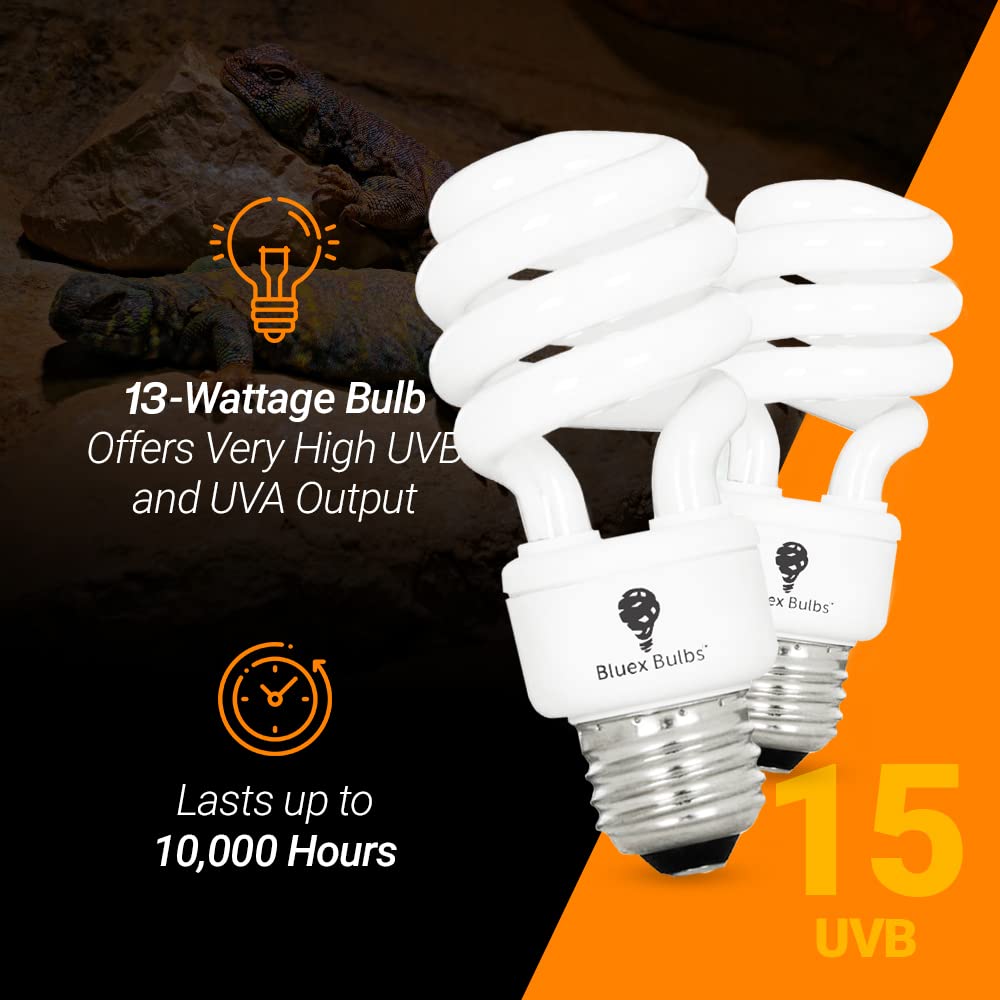 2 Pack 13-Watt Reptile Light - Intense Uva/Uvb, 15.0 Uvb, Compact Florescent, Suitable For Desert Reptiles & Amphibians, Promote
