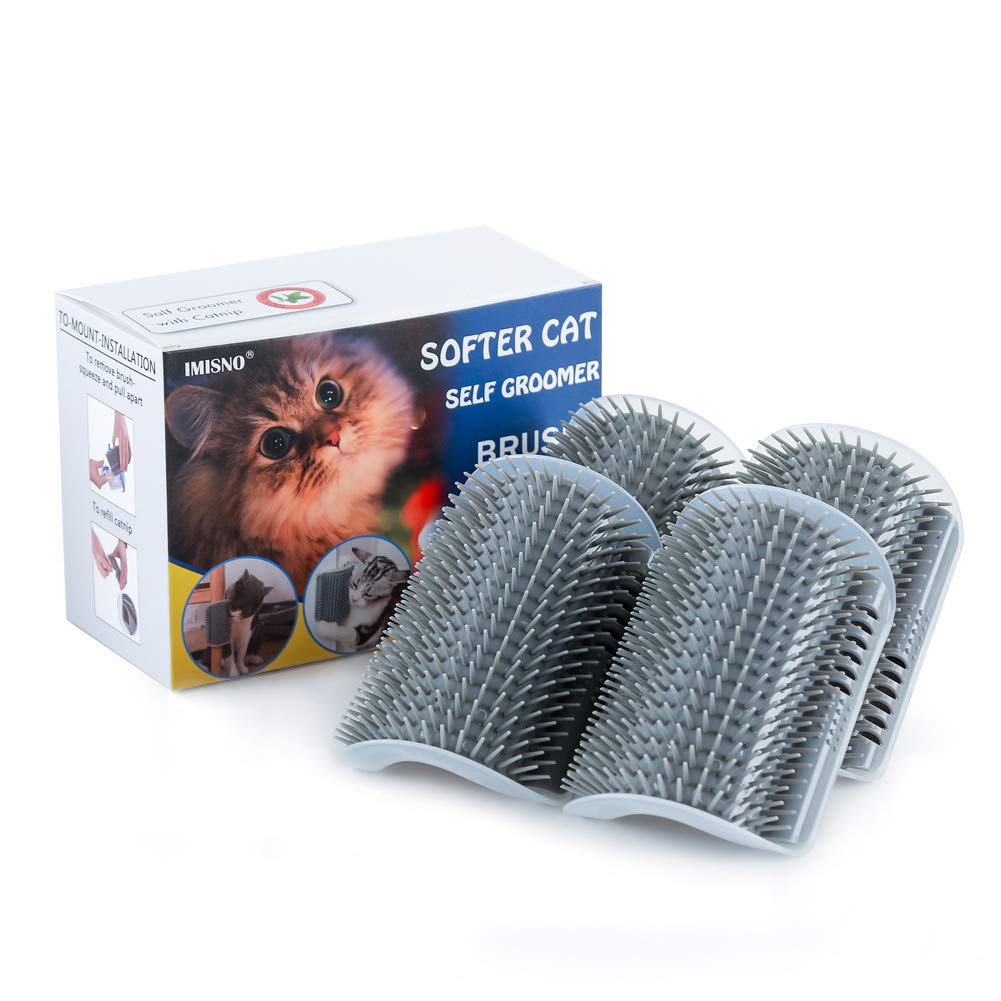 Imisno Cat Self Groomer Toy Wall Corner Massage Comb Perfect Massager Brush With Catnip (4 Pcs Gray)