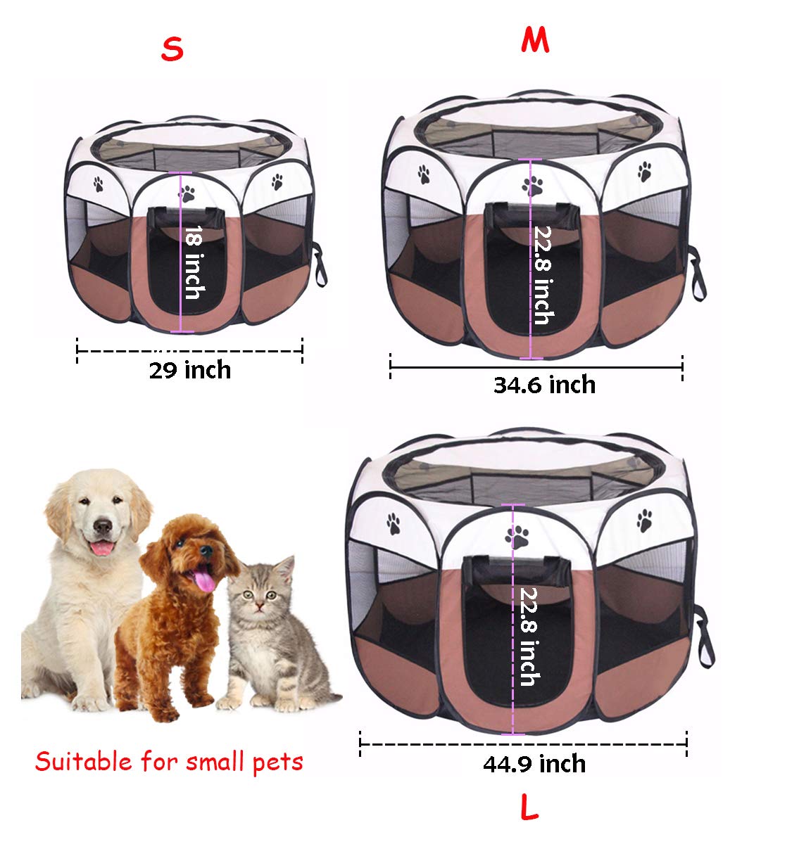 Bodiseint Portable Pet Playpen, Dog Playpen Foldable Pet Exercise Pen Tents Dog Kennel House Playground For Puppy Dog Yorkie Cat Bunny Indoor Outdoor Travel Camping Use