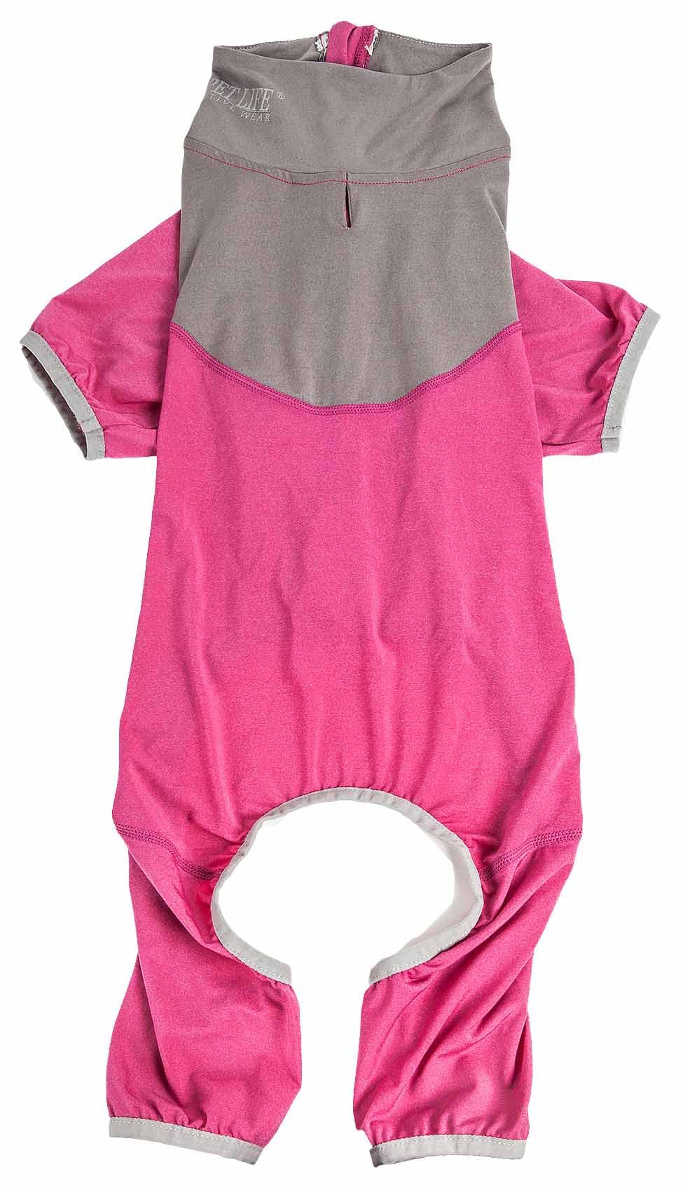 Pet Life  Active 'Embarker' Heathered Performance 4-Way Stretch Two-Toned Full Body Warm Up, Pink And Grey  - X-Large