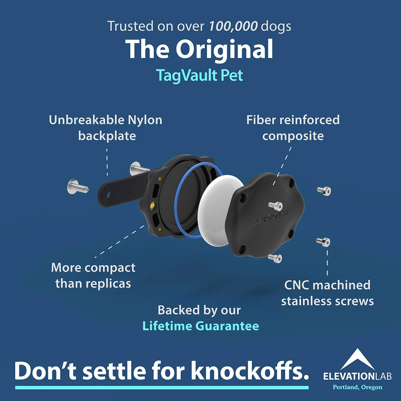 Tagvault Pet (4 Pack) - The Original Airtag Dog Collar Waterproof Mount | Ultra-Durable, Fits All Width Collars | Elevation Lab