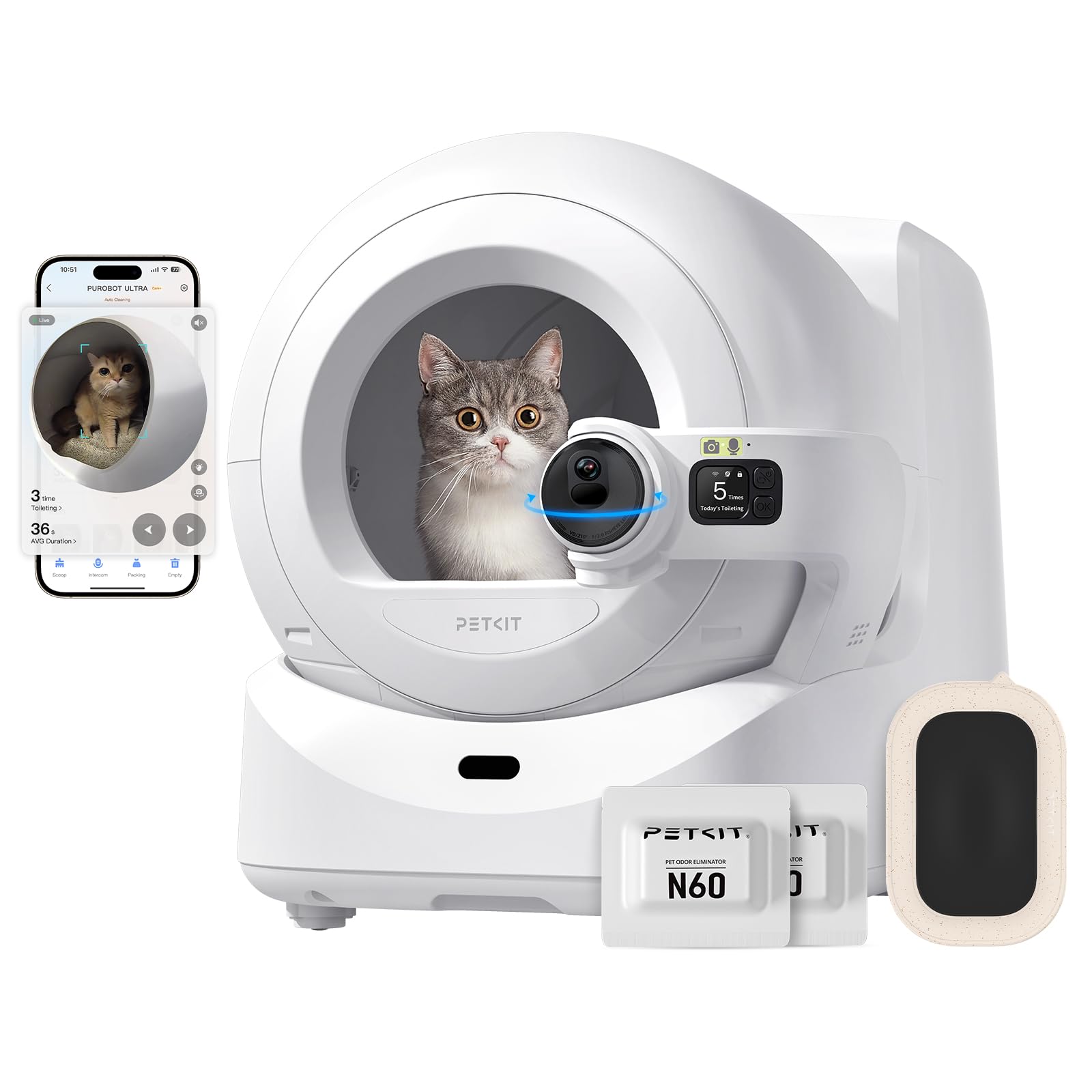Petkit 2025 New Purobot Ultra Automatic Waste Packing Self-Cleaning Cat Litter Box With Ai Camera, 5G Wifi Phone App Control, Tr