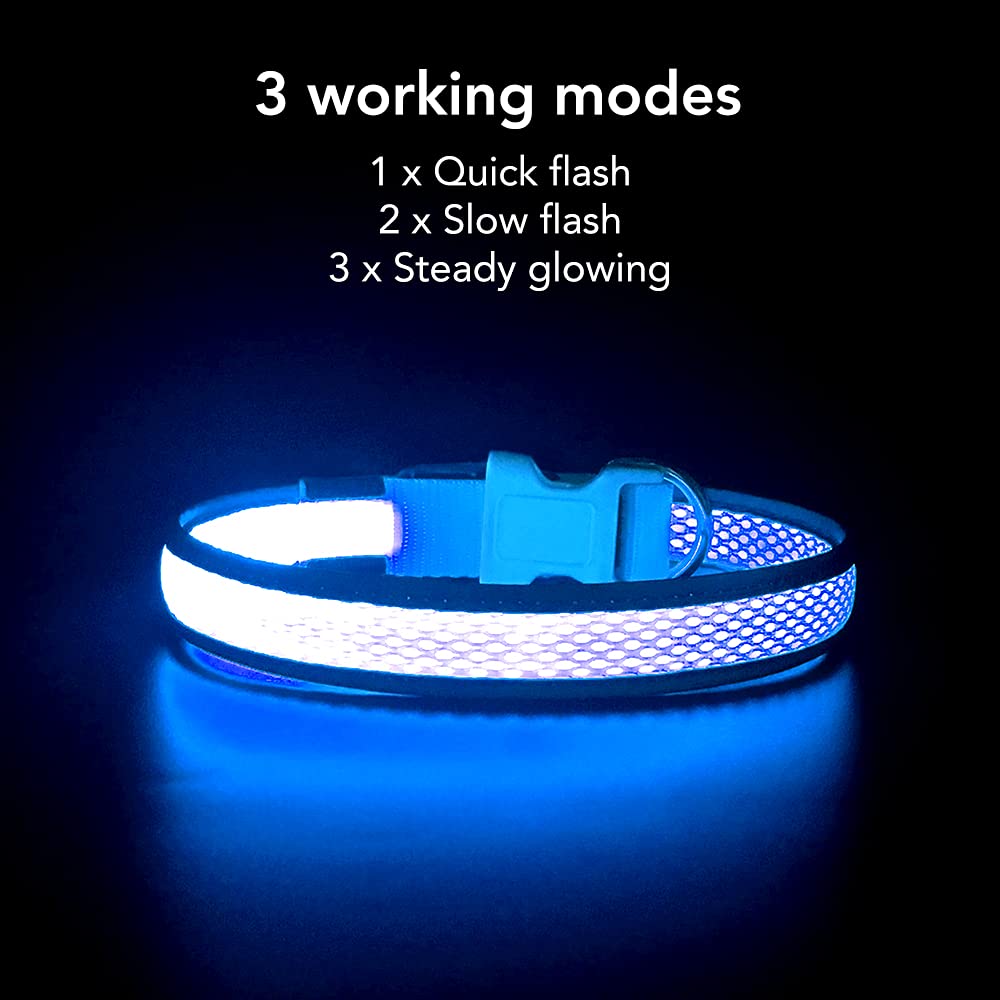 YFbrite Light up Dog Collar, USB Rechargeable LED Puppy Collar Super Bright Adjustable Glowing Dog Lights for Night Walking (Blu