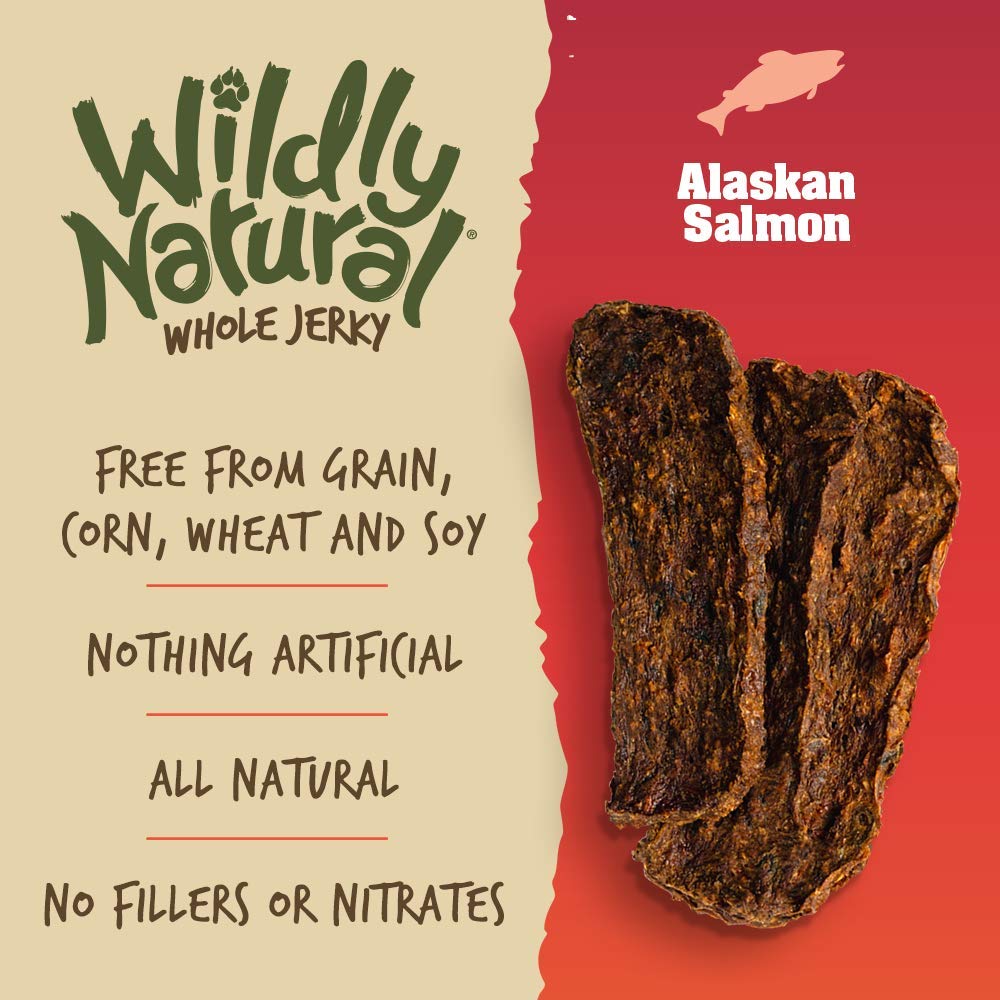 Wildly Natural Whole Jerky Dog Treats | Limited Ingredient, Made in USA Jerky | Grain Free & Nothing Artificial | Alaskan Salmon