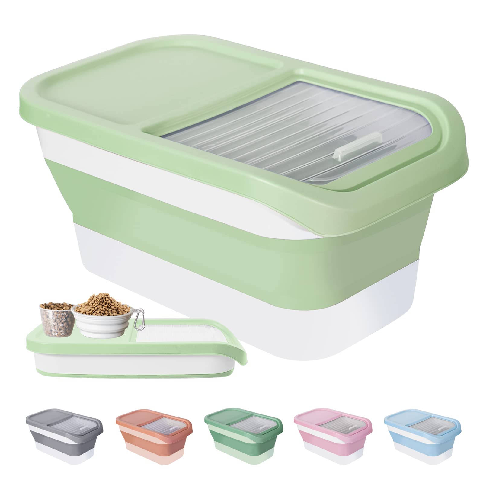 DDMOMMY 13 Lbs Dog Food Storage Container  Collapsible Dog Food Container with Sliding Lid, Measuring Cup and Silicone Bowl, Pe