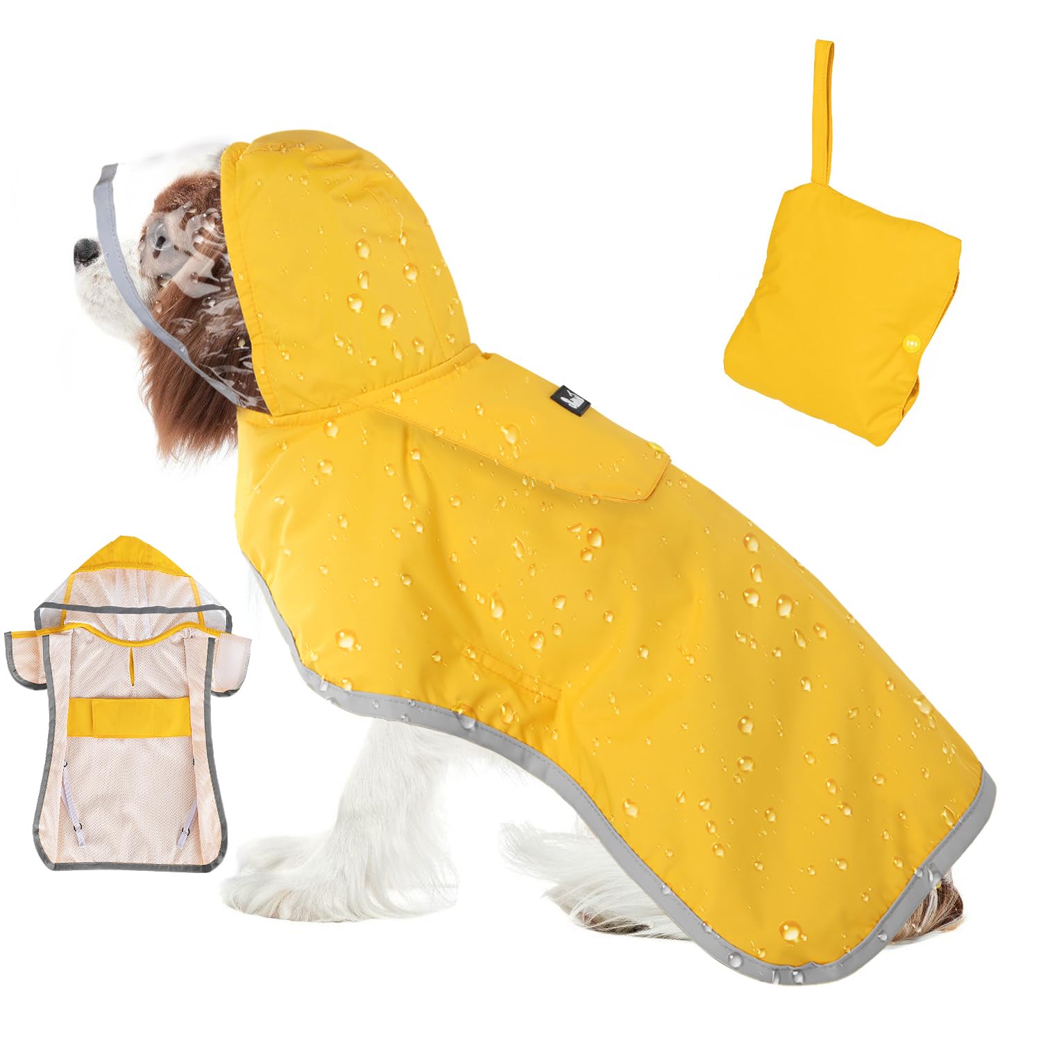 Slowton Dog Raincoat, Adjustable Dog Rain Jacket Clear Hooded Double Layer, Waterproof Dog Poncho With Reflective Strip Straps And Storage Pocket For Small Medium Large Dogs(M)