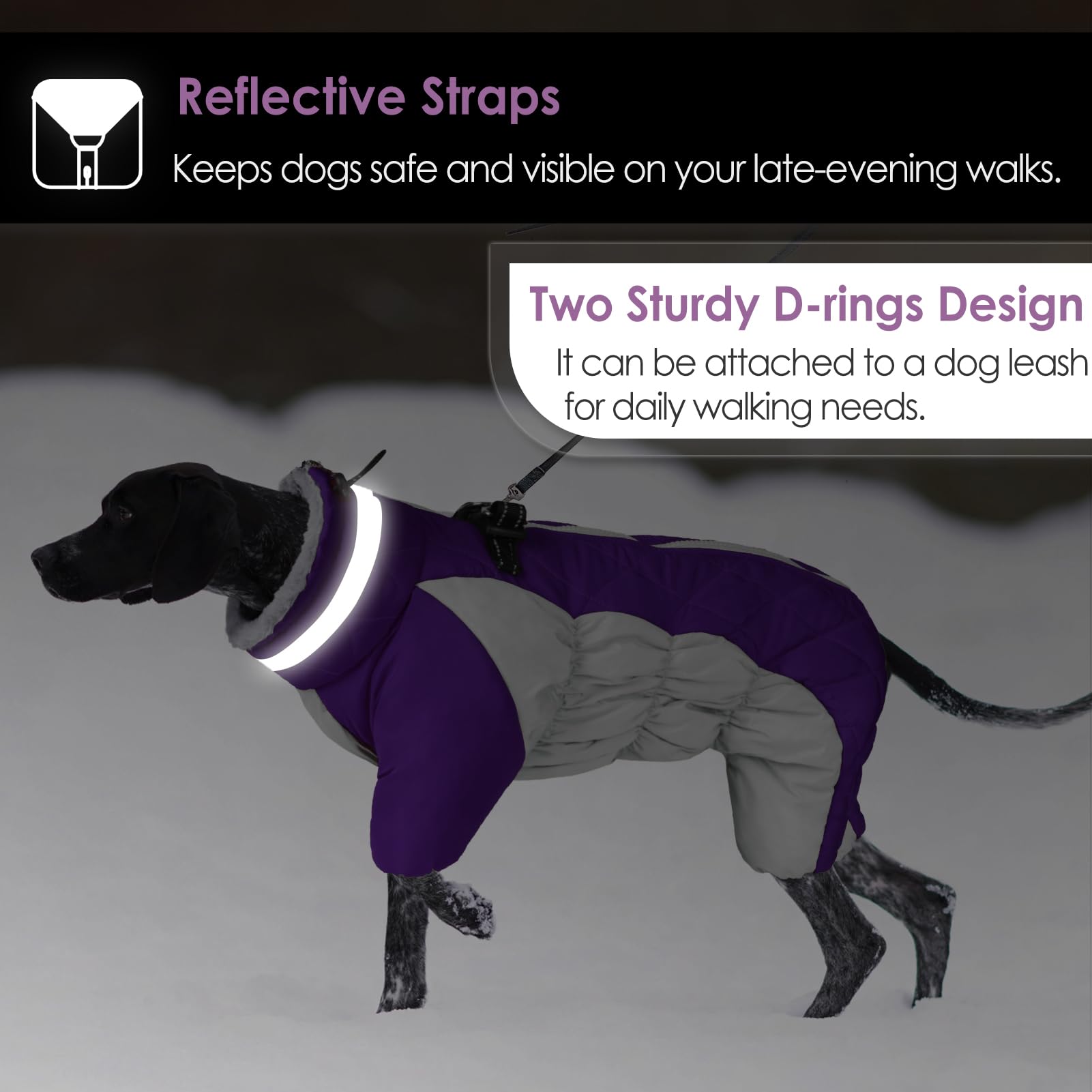 AOFITEE Large Dog Jacket - Warm Winter Coat with Built-in Harness, Reflective Turtleneck, Windproof Snowsuit, Four-Legged Fleece