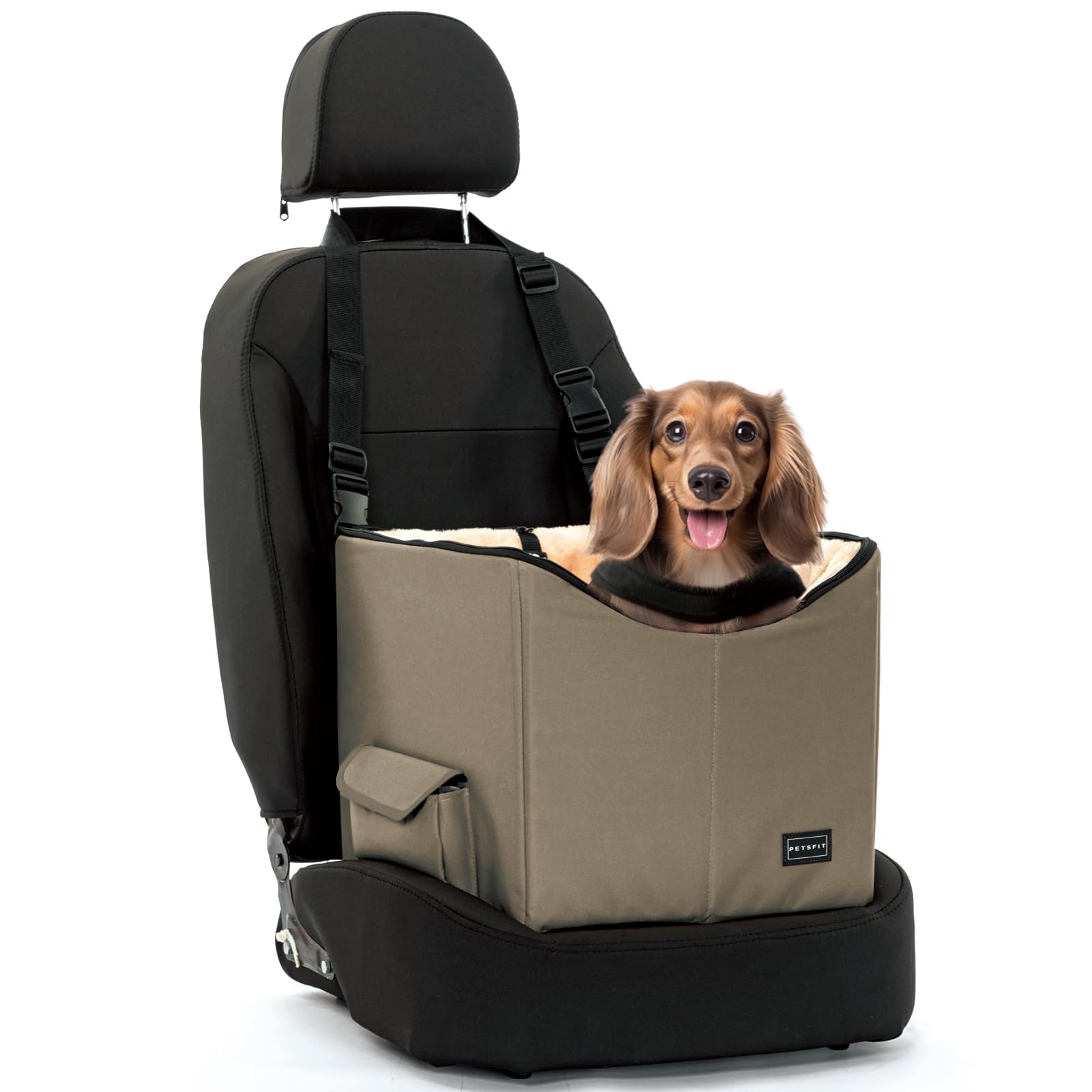 Petsfit Dog/Cat Booster Seat with Pockets, small dog car seat for Cars, Trucks and SUVs (Small, Dark Brown)