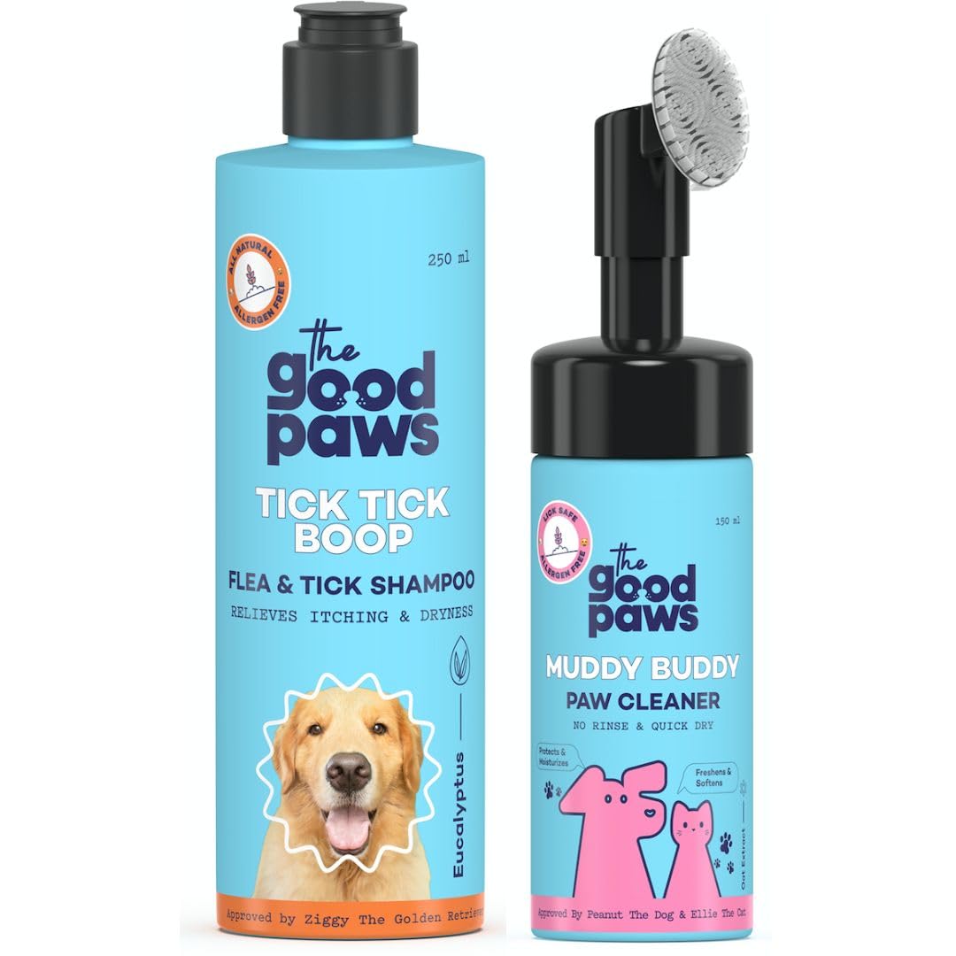 The Good Paws Mix Tick Tick Boop Flea & Tick Shampoo 250 Ml And Muddy Buddy Paw Cleaner 150 Ml, Itch Relief & Quick Clean