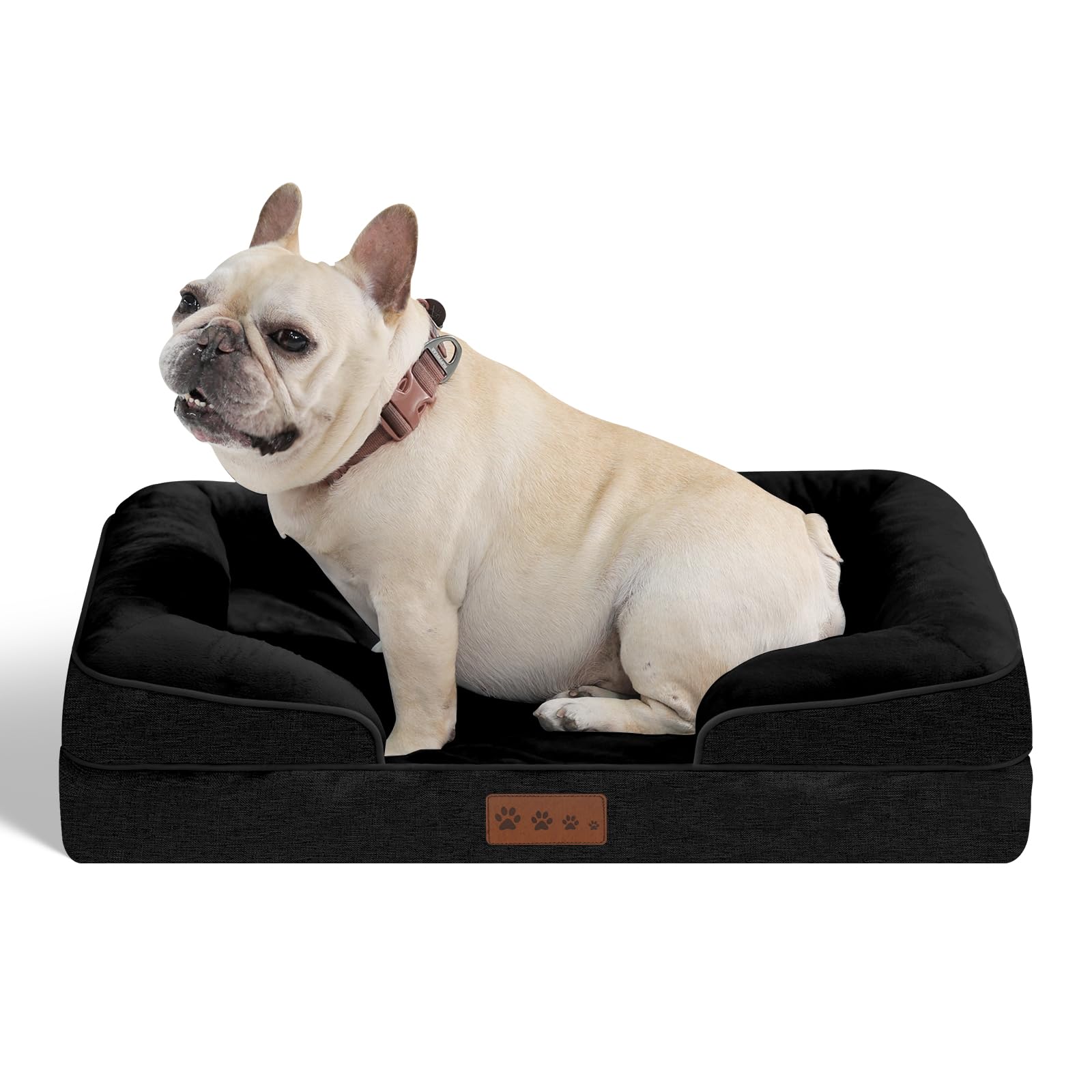 Dokdogs Orthopedic Dog Bed Medium Sized Dogs - Black Couch Dog Bed With Removable Washable Cover, Waterproof Lining And Nonskid 