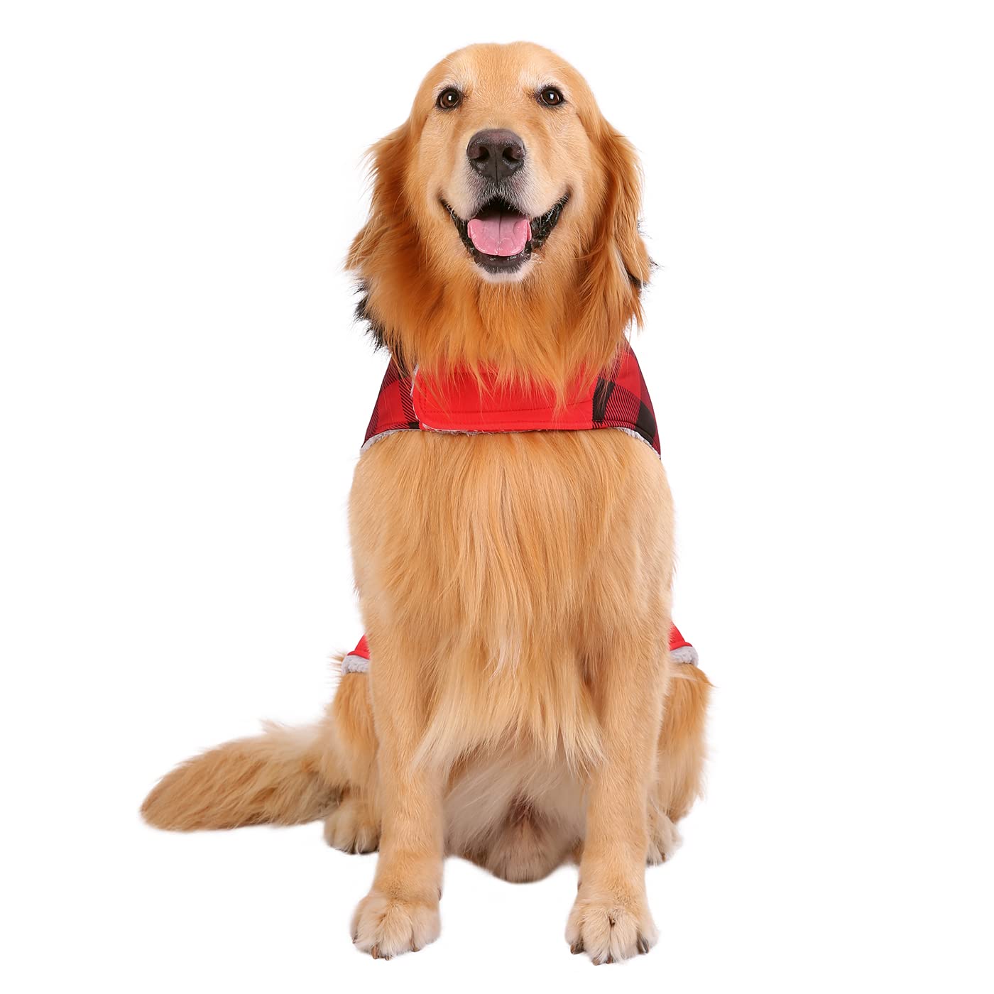 Hde Dog Puffer Jacket Fleece Lined Warm Dog Parka Winter Coat With Harness Hole Buffalo Plaid - Xl