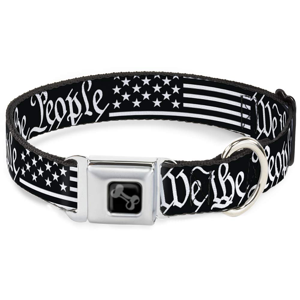 Dog Collar Seatbelt Buckle Americana Flag We The People Black White 18 To 32 Inches 1.5 Inch Wide
