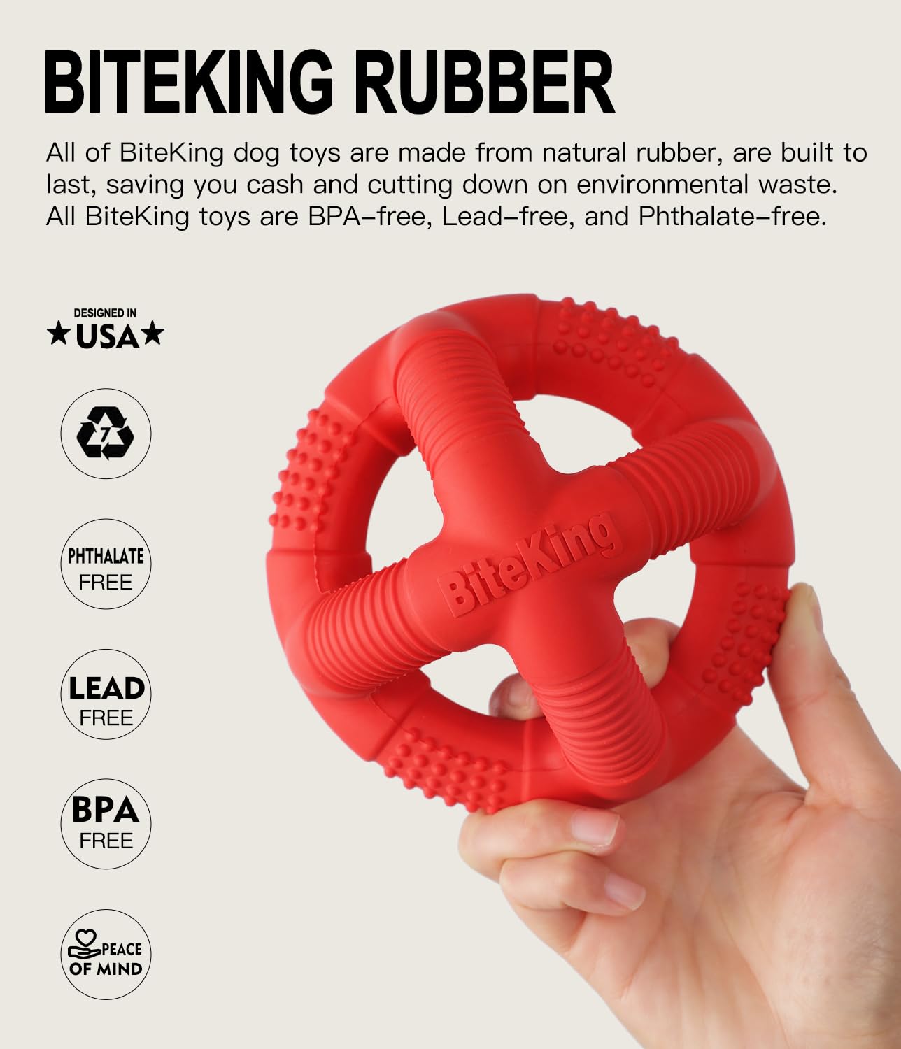 BiteKing Natural Rubber Dog Balls for Large Aggressive Chewers - Lifetime Replacement - Indestructible and Durable Dog Toys for