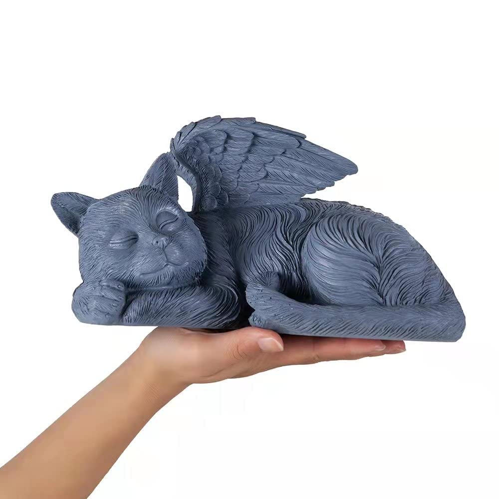 Newdream:The Cat Angel Memorial Statue,Cat Angle Memorial Placed In Indoor Angel Decorations, Pet Tombstone Cat Figurines, Pet Grave Markers Cat In Angel Wing Figurine(Big Greey)