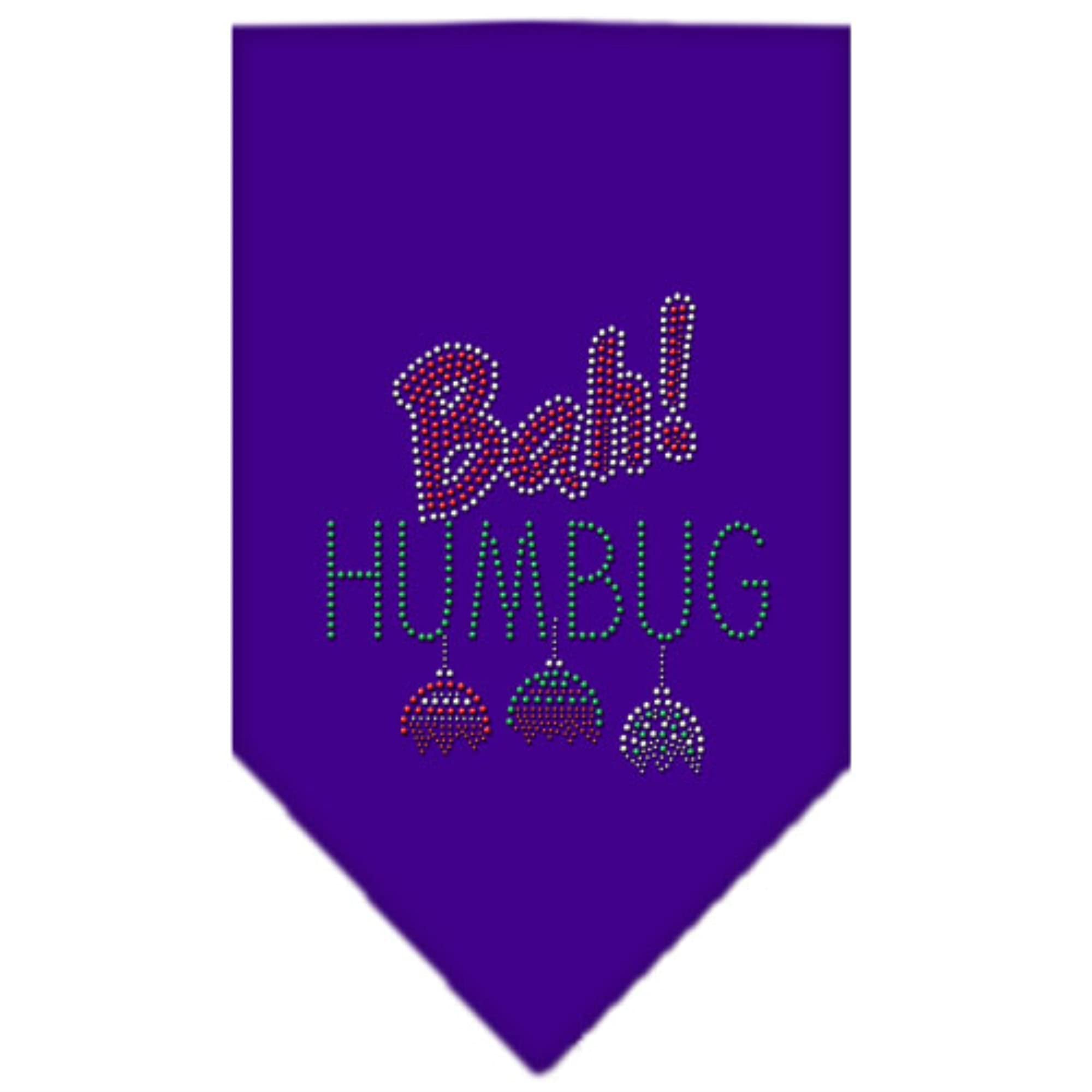 Christmas Pet and Dog Bandana Rhinestone, Bah Humbug Purple Large