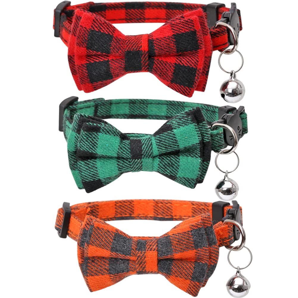 Christmas Cat Collar Halloween Thanksgiving Day Fall Breakaway With Cute Bow Tie And Bell For Kitty Adjustable Safety Plaid