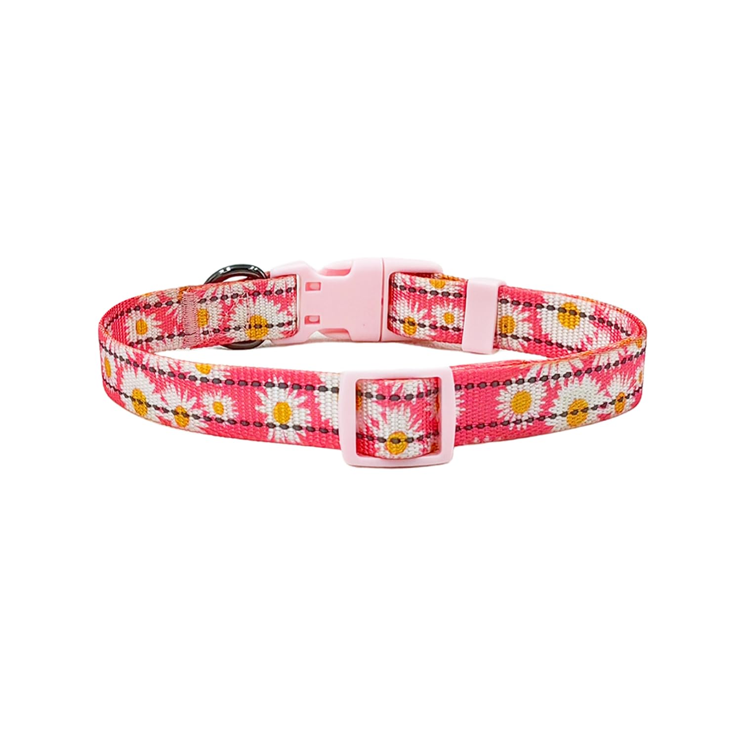 Olahibi Floral Pattern Dog Collar, Pretty Daisy Print, Durable Nylon With Reflective Stripes, Adjustable Length, For Puppy Dogs.
