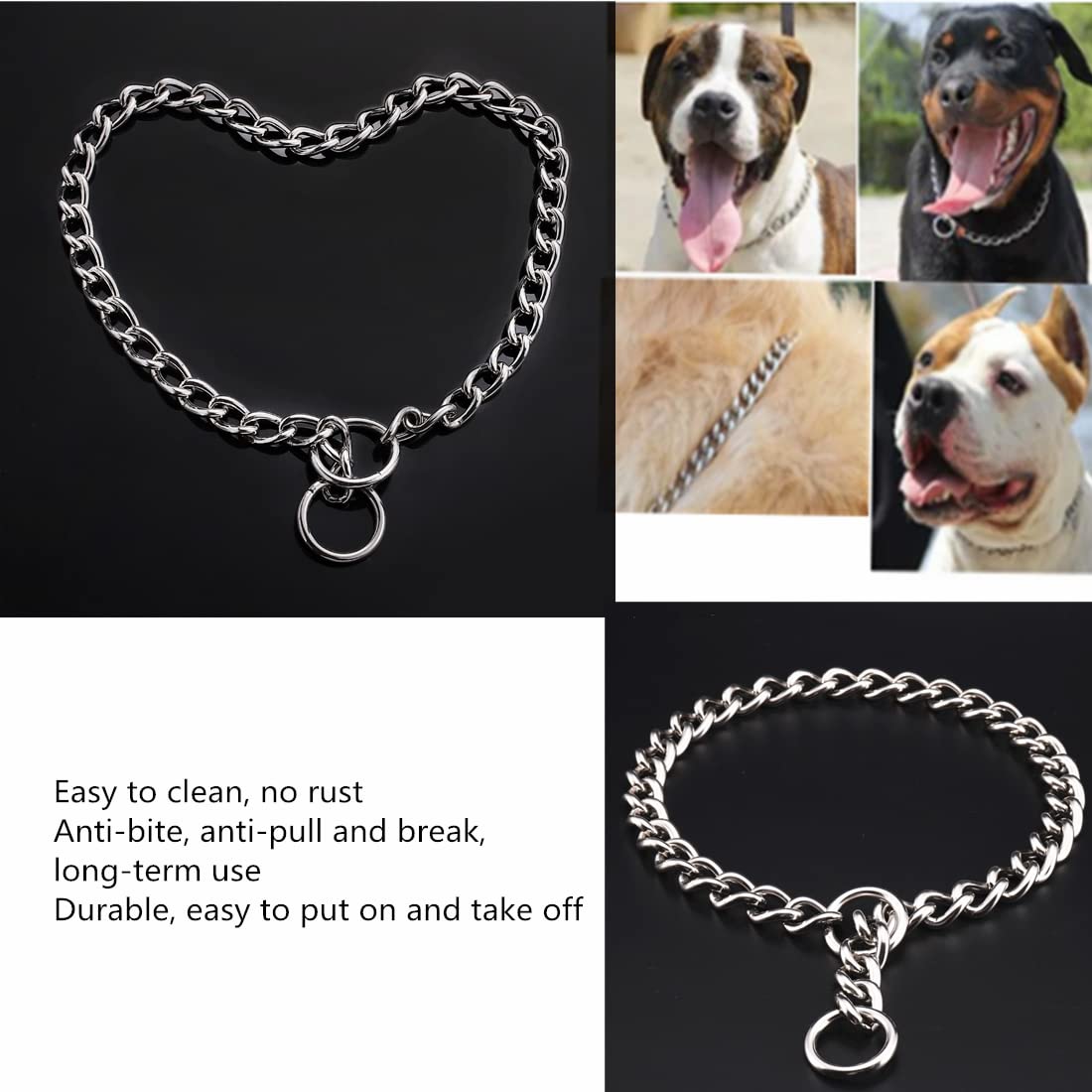 Puroayet Strong Chain Dog Collar, Stainless Steel Metal Link Dog Silp Collars For Training Walking, Waterproof, Arnish Resistant