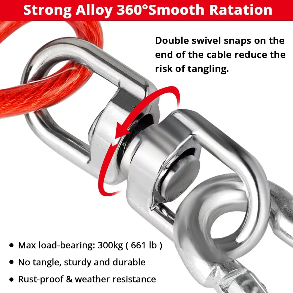 jenico Dog Tie Out Cable - 150FT Rust-Proof Vinyl Runner with Swivel Hook for Small to Medium Pets - Silver
