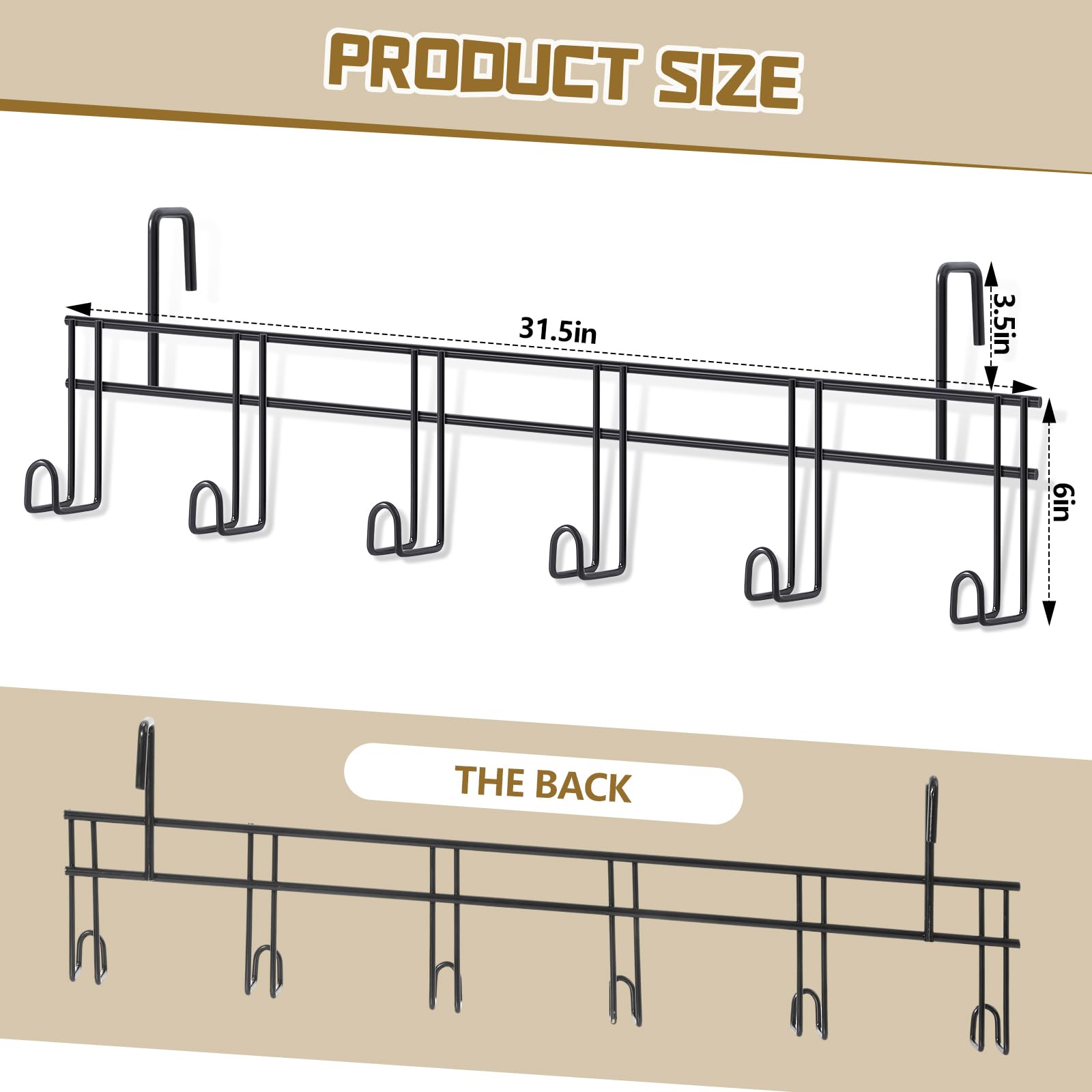 Yaocom 2 Pcs 6 Hook Horse Bridle Hooks Metal Black Tack Bridle Rack with Hangers Room Portable Holder Wall Mount for Horse Halte