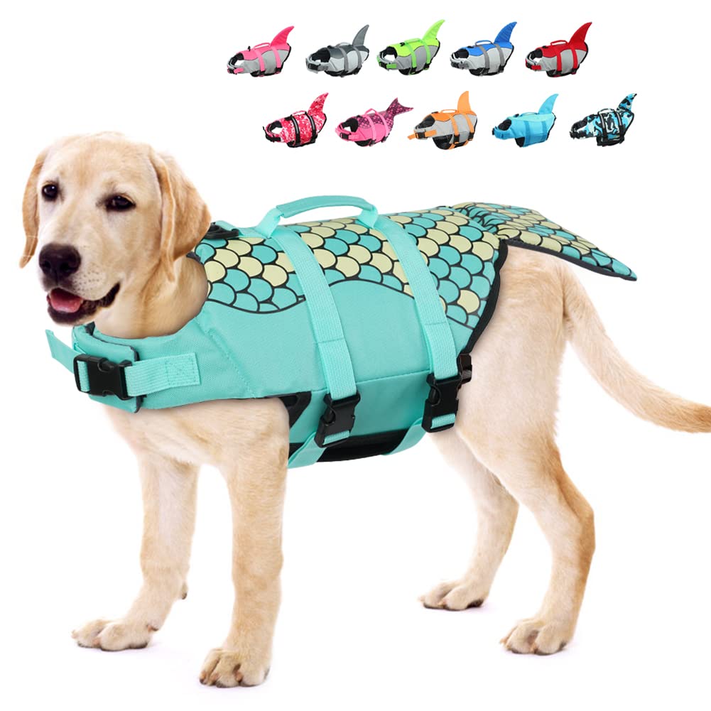 Emust Dog Life Jacket Mermaid, Ripstop Dog Life Vests With Rescue Handle For Small Medium And Large Dogs, Pet Safety Swimsuit Pr