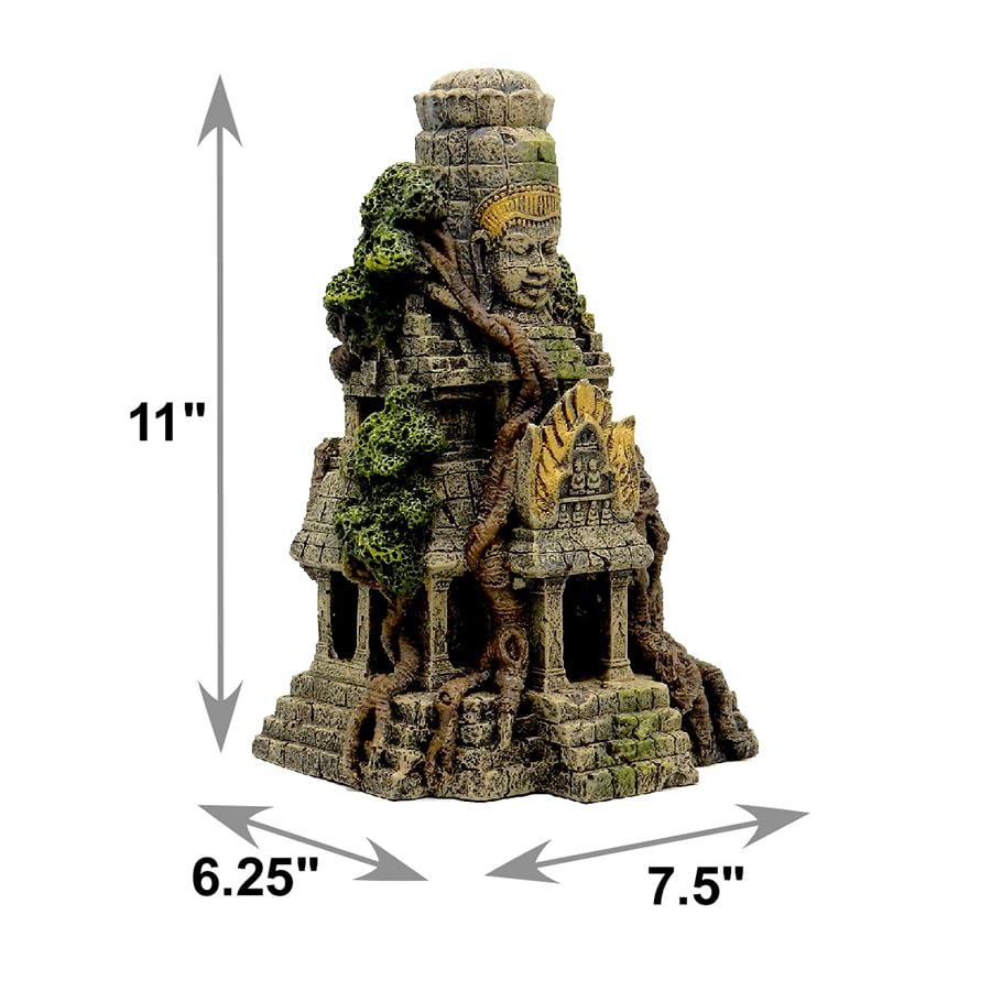 Blue Ribbon EE-5657 Cambodian Temple Ruins Exotic Environments Aquarium Ornament, Brown