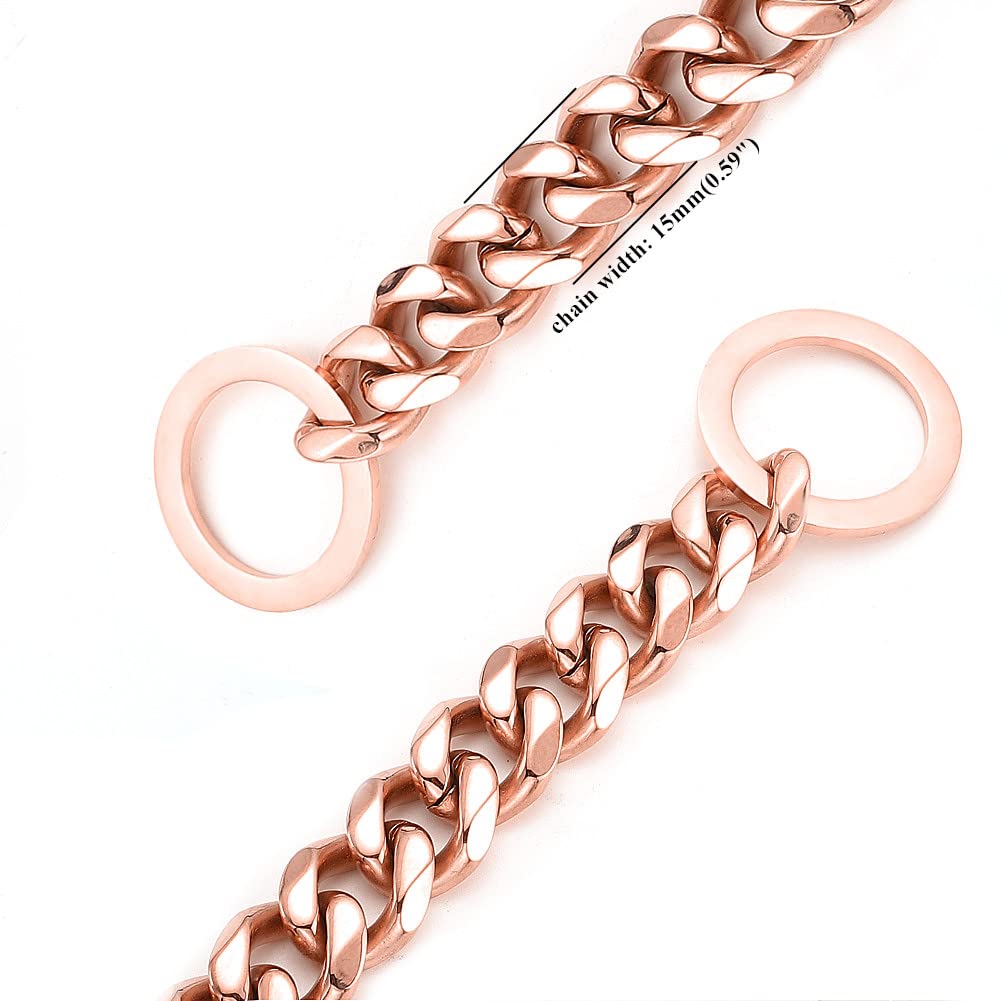 Rumypet Rose Gold Dog Chain Collar 11Mm/15Mm/19Mm Stainless Steel Cuban Link Chain Collar For Small Medium Large Dogs(15Mm,26Inc