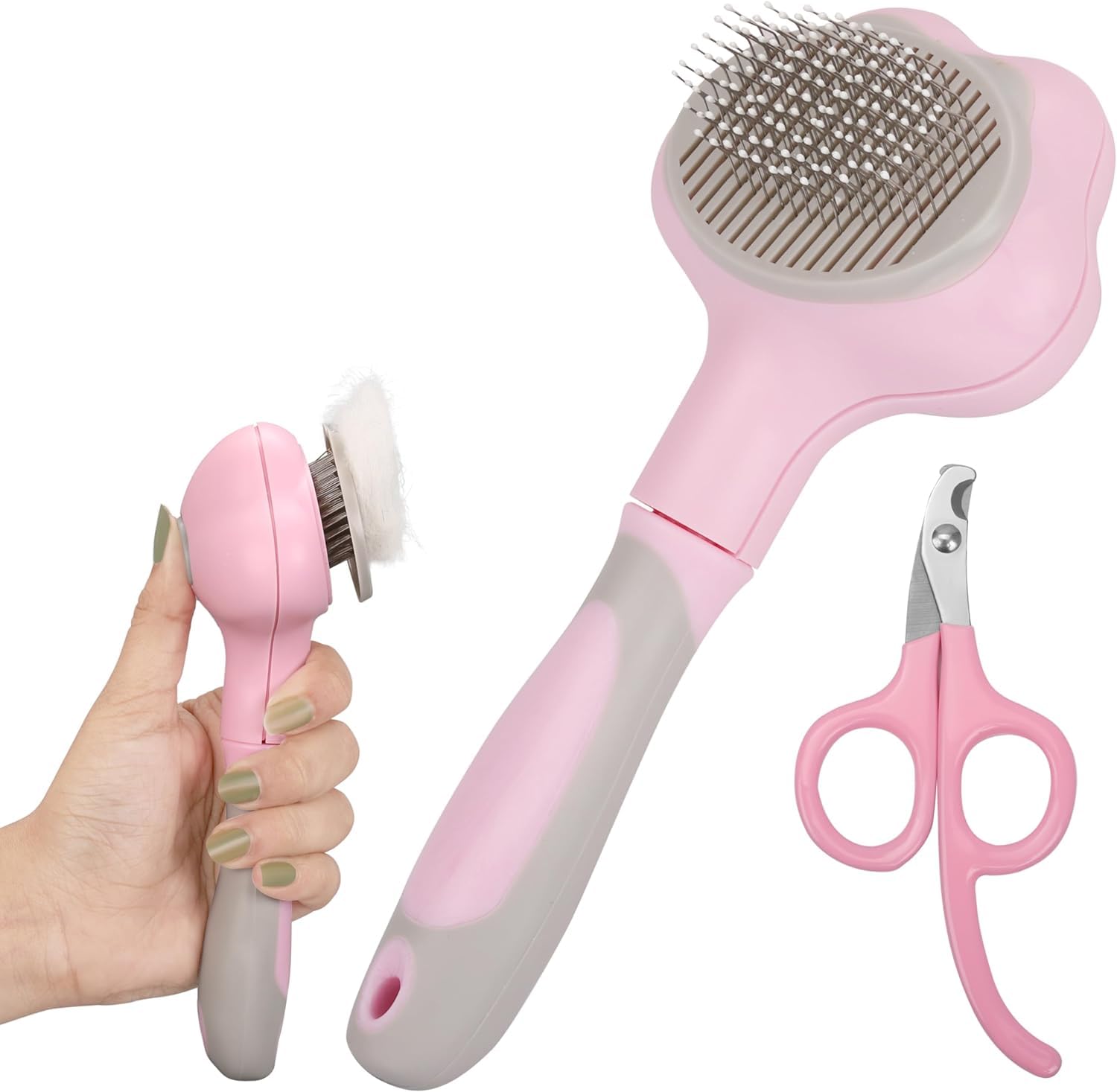 Psk Pet Mart Pet Slicker Brush And Nail Clipper Brush For Shedding And Grooming, Self Cleaning Slicker Dog Brush For Short Or Lo