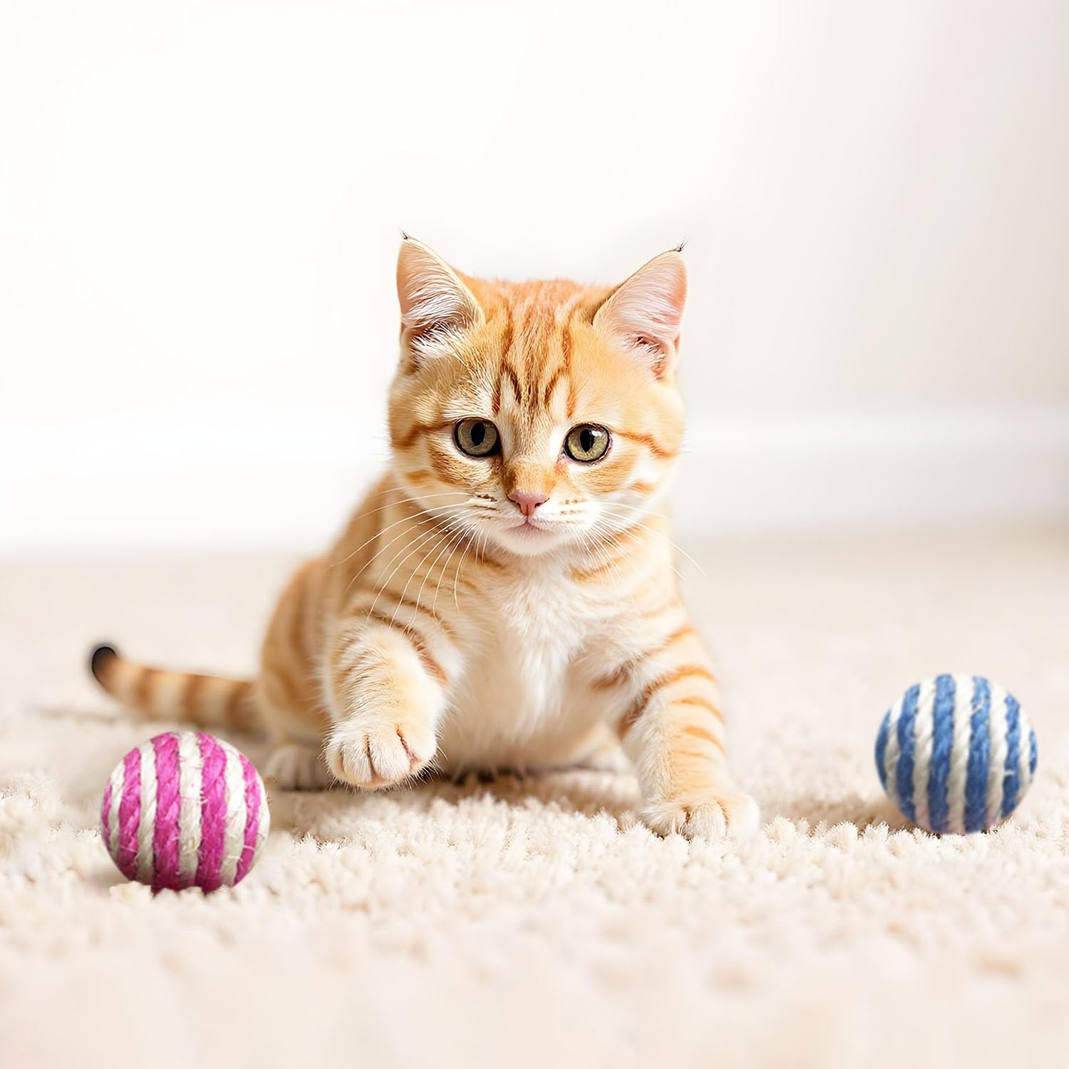 YULOYI Cat Toys for Indoor Cats, Cat Toys Balls, 20 Packs Interactive Cat Toy Set with Colorful Bell, Jingle Bell, Rainbow, Pomp