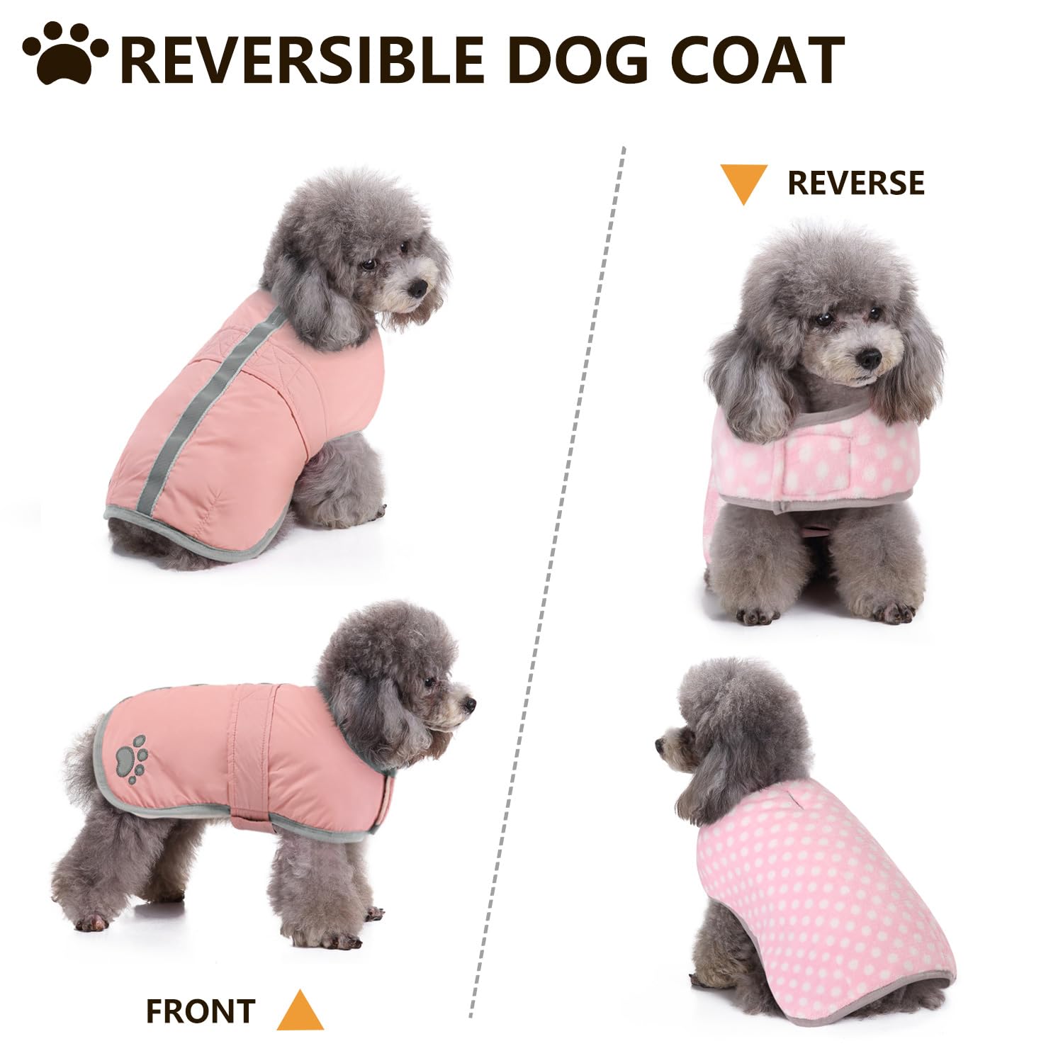 Queenmore Dog Winter Coat, Fleece Puffer Dog Down Vest, Cold Weather Pet Jacket For Dogs, Waterproof Reflective Reversible Dog S