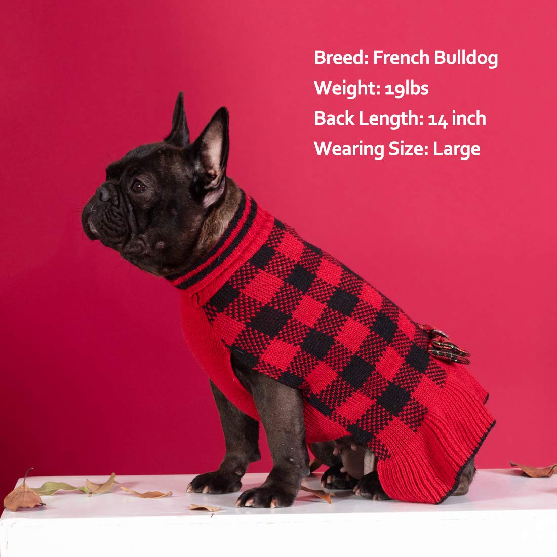 Kyeese Christmas Dog Sweaters Dress For Small Medium Dogs With Leash Hole Checkered Dog Sweaters Turtleneck With Bowtie Dog Apparel For Winter