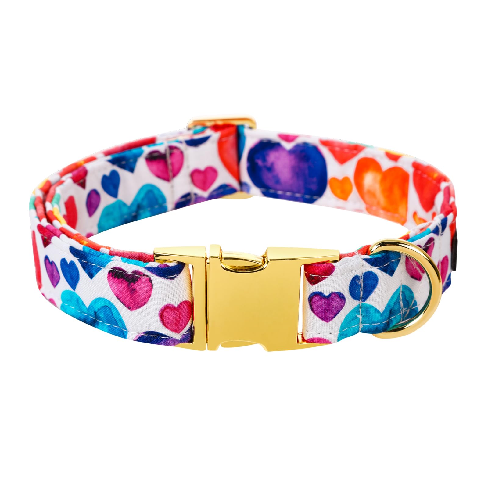 Lionet Paws Valentine Dog Collar, Heavy-Duty Cute Colorful Heart Pattern Pet Collar With Metal Buckle For Medium Large Dogs, Nec