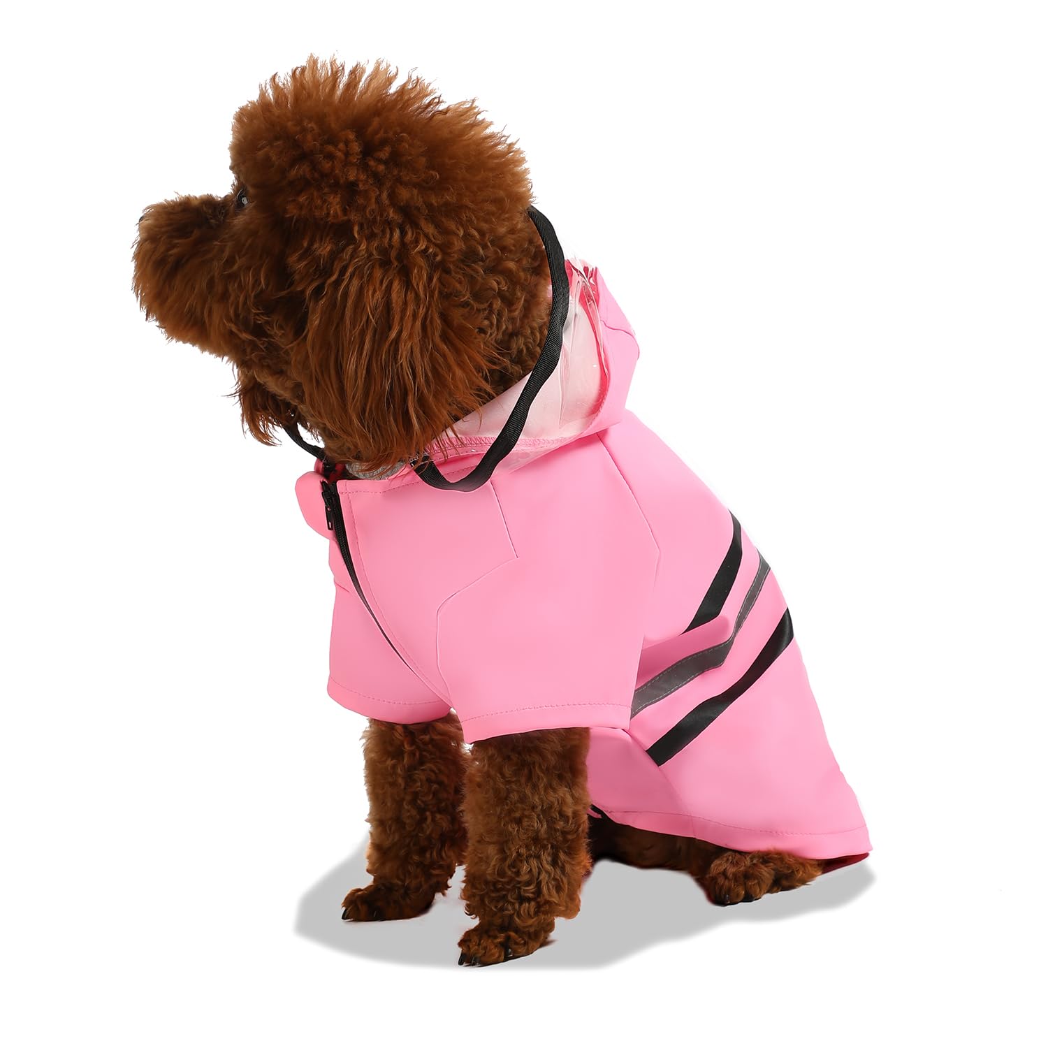 Wizland Reflective Dog Raincoat Dog Rain Jacket With Hood Lightweight Waterproof Rain Coat For Puppies (Pink M)