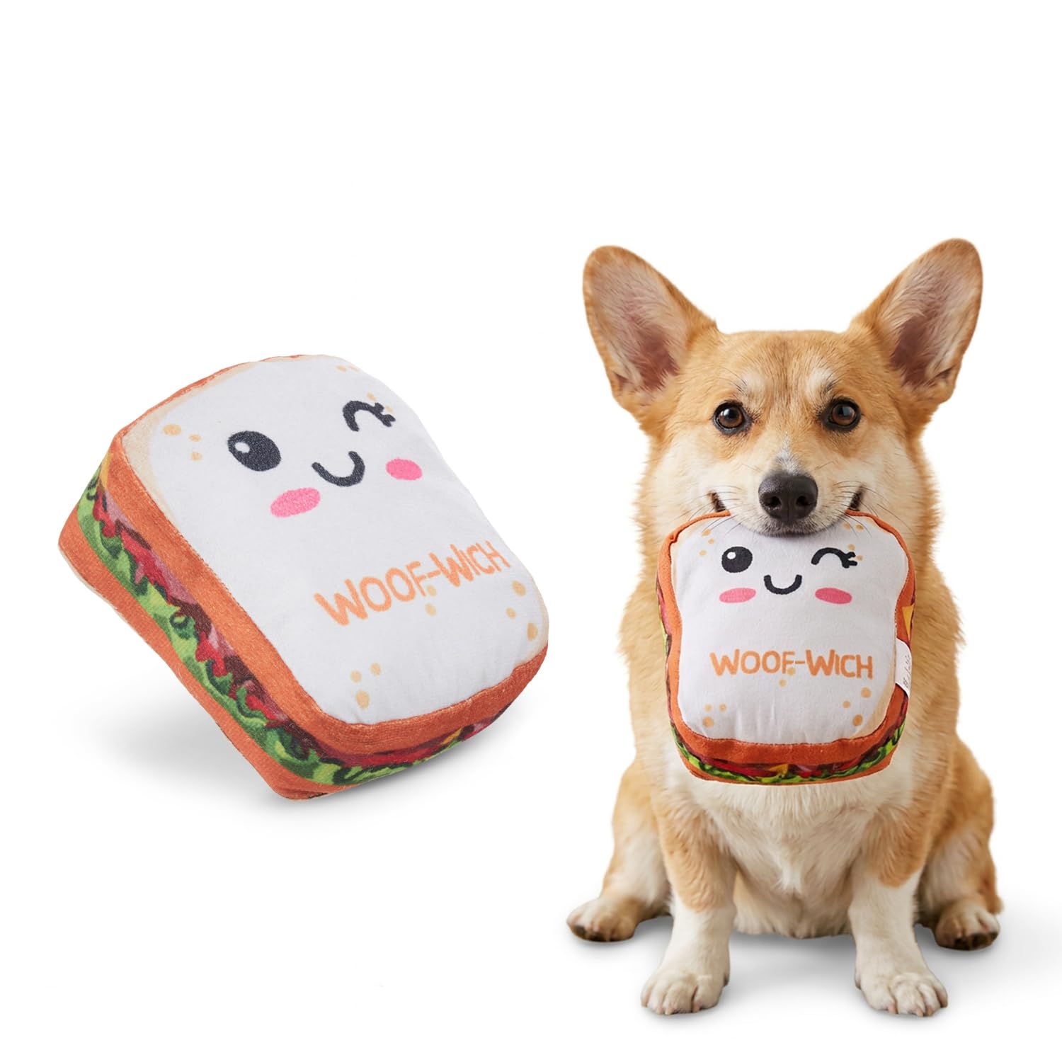 Amazon Basics Squeaky Plush Dog Toy | Cute Sandwich Design | Crinkle & Squeak Sound | Soft & Durable | For Puppies & Small Dogs 