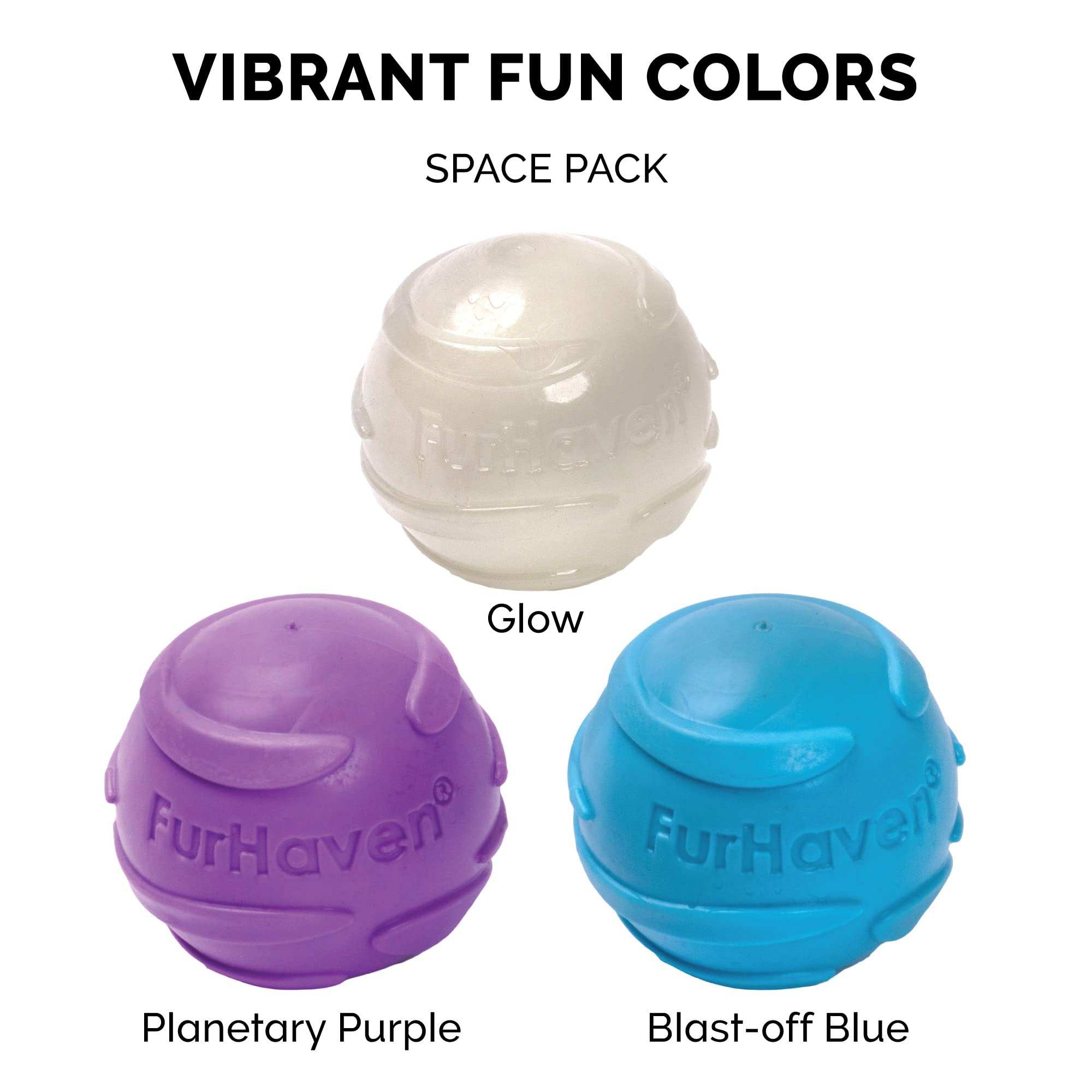 Furhaven Squeaky Ball Dog Toys - 2.5" Fetch Balls for Small/Medium Dogs, Set of 3, Space Pack, Compatible with Standard Launchers
