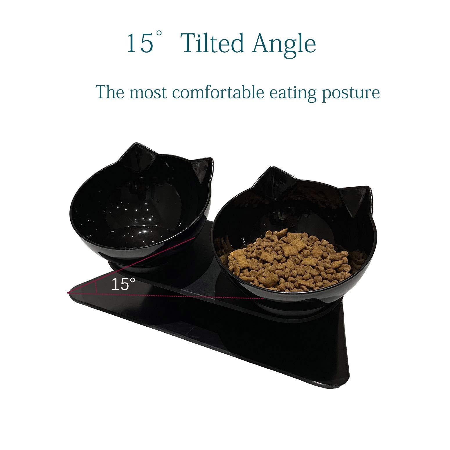 Luck Dawn Double Elevated Cat Bowls with Raised Stand, 15 Tilted cat Bowl Design Neck Guard Stand Raised Pet Food Water Feeder B