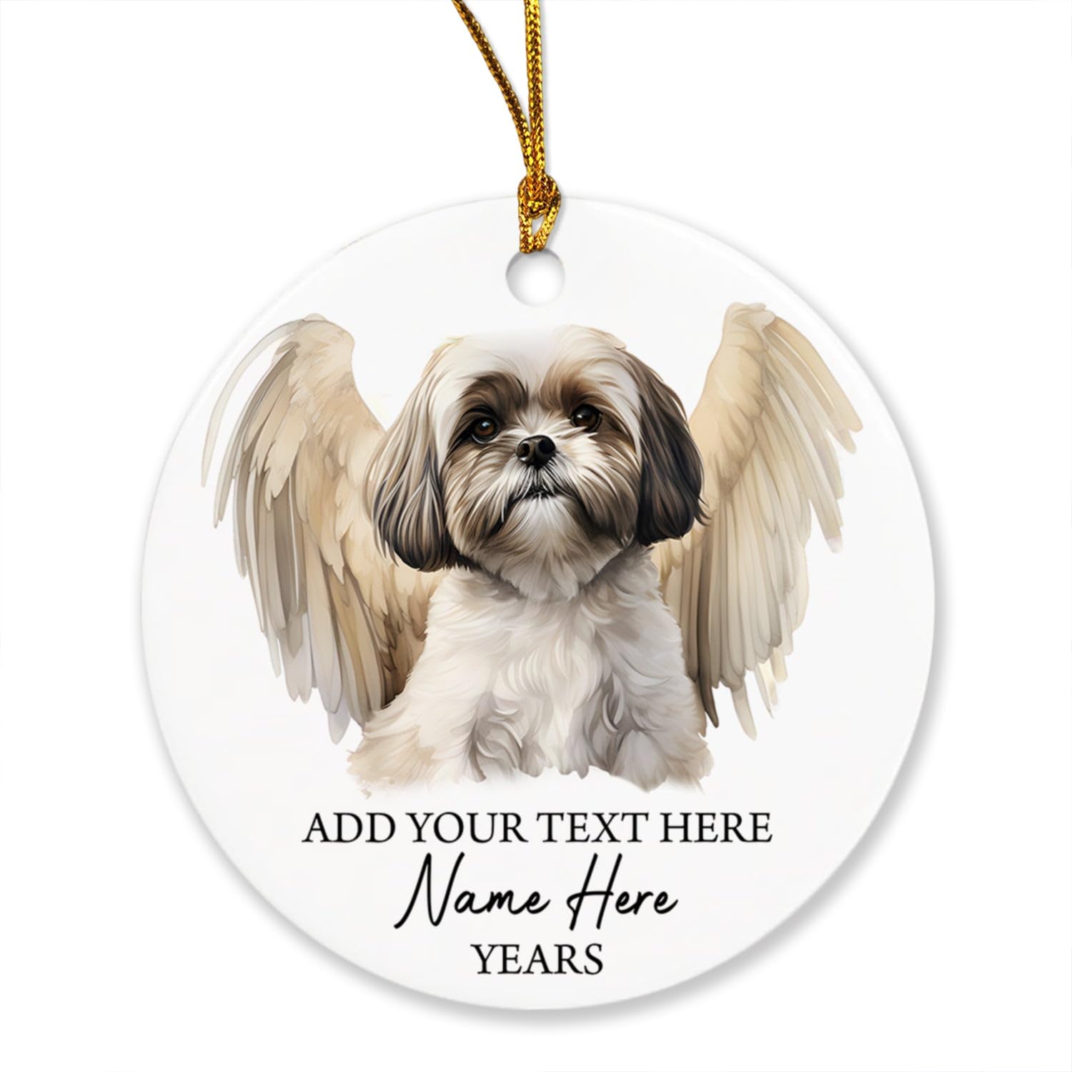 Shih Tzu Dog Memorial Christmas Ornament, Personalized Shih Tzu Dog Angel Wings Ornament, Gifts For Dog Mom Dog Dad, Custom Text Name & Year Christmas Tree Hanging, Loss Of Shih Tzu Dog Xmas Gifts