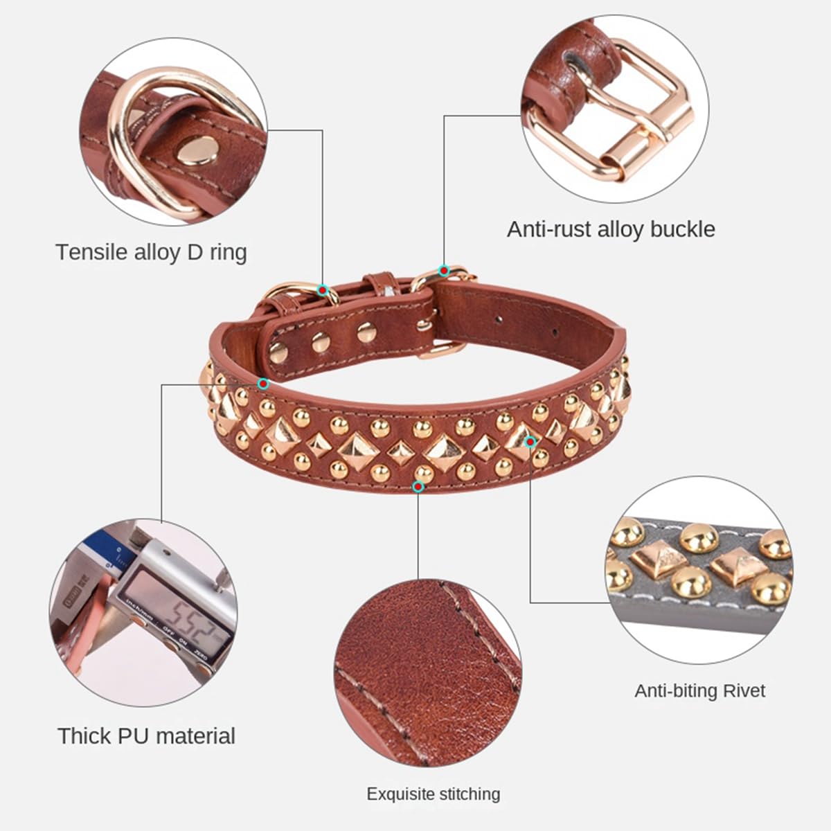 Serijoars Spiked Dog Collar Soft Pu Leather Mushrooms Rivet Spike Studded Dog Collar Adjustable Puppy Collars (M, Red3)