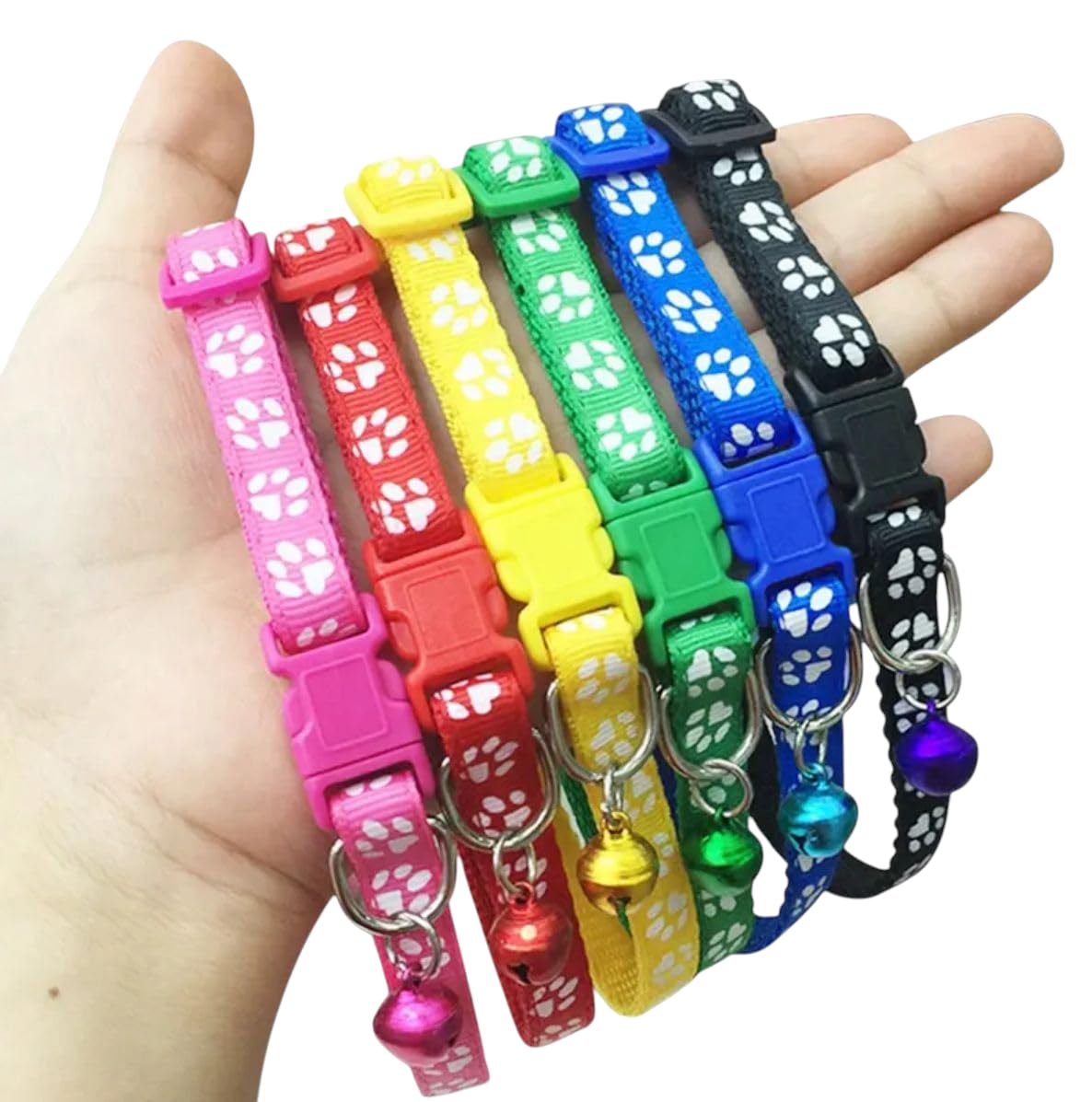 Pet & Vet 3Pc Dog, Puppy, Cat & Kitten Buckle Paw Print Adjustable Pet Collar With Bell, XSmall Size 10 Mm Nylon Collar Paw Pri