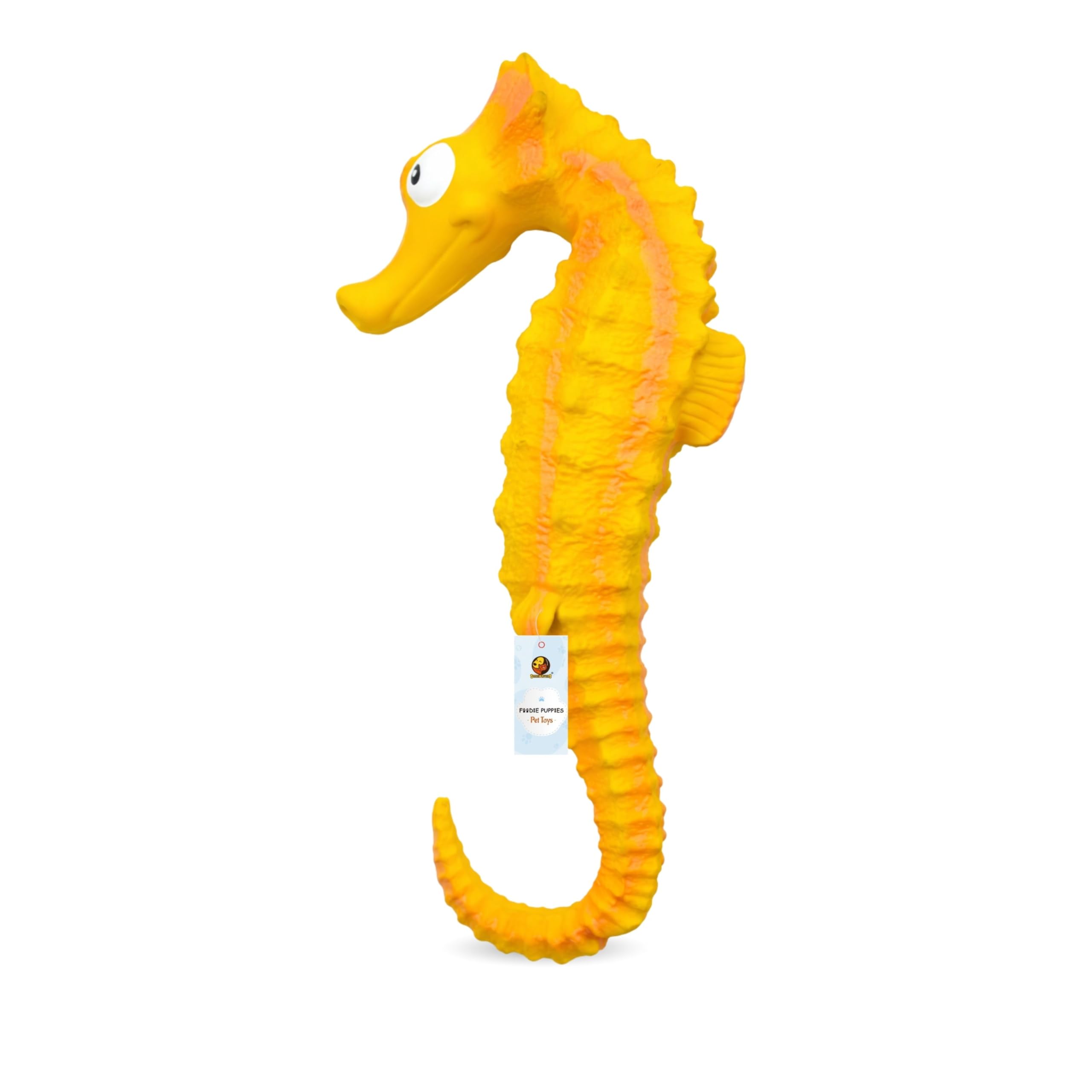 Foodie Puppies Dog Squeaky Latex Rubber Toy  (Yellow Sea Horse) | For Small To Medium Dogs | Cotton Filled, Durable, Soft, Anim